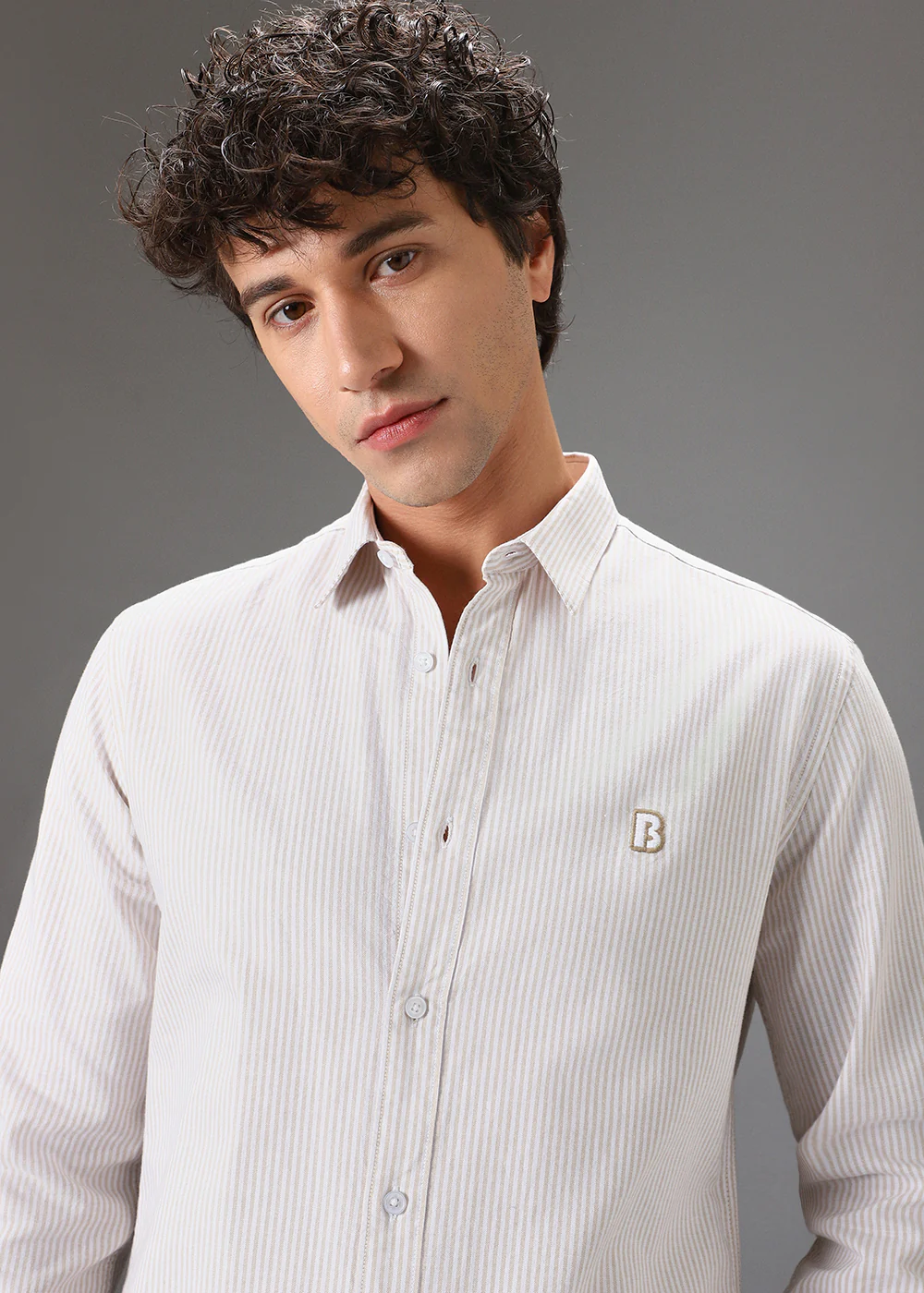 Beige Pin Stripe Shirt - Image 2