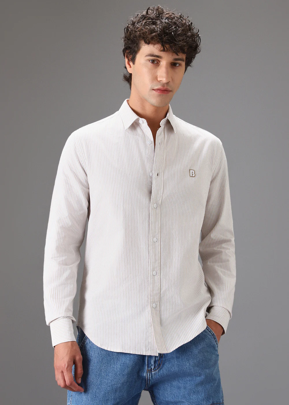 Beige Pin Stripe Shirt - Image 3