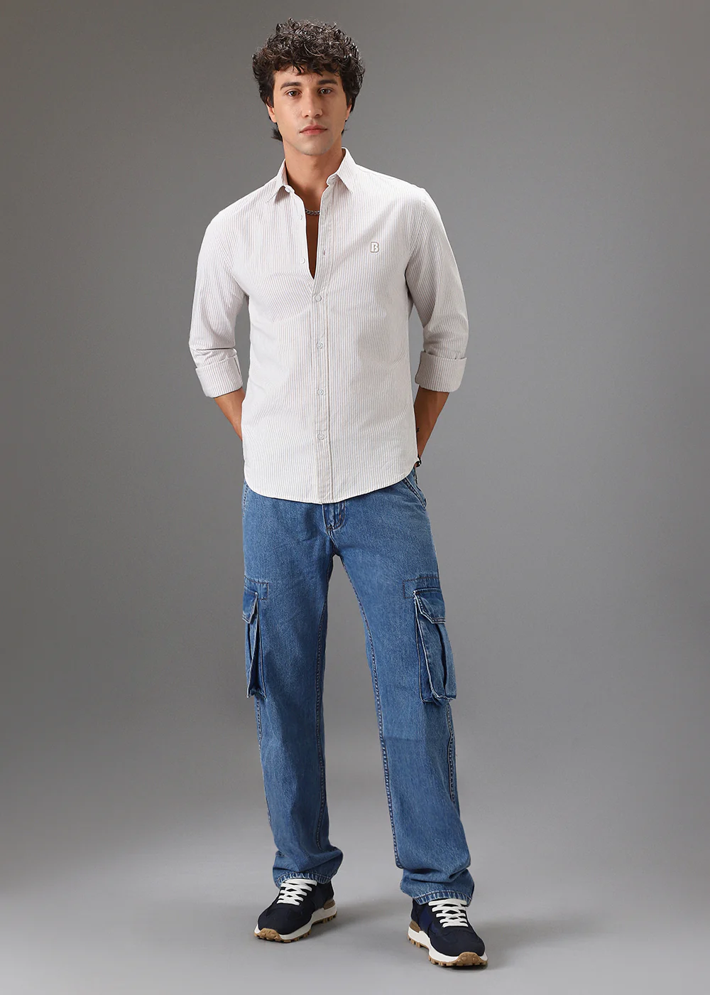 Beige Pin Stripe Shirt - Image 6