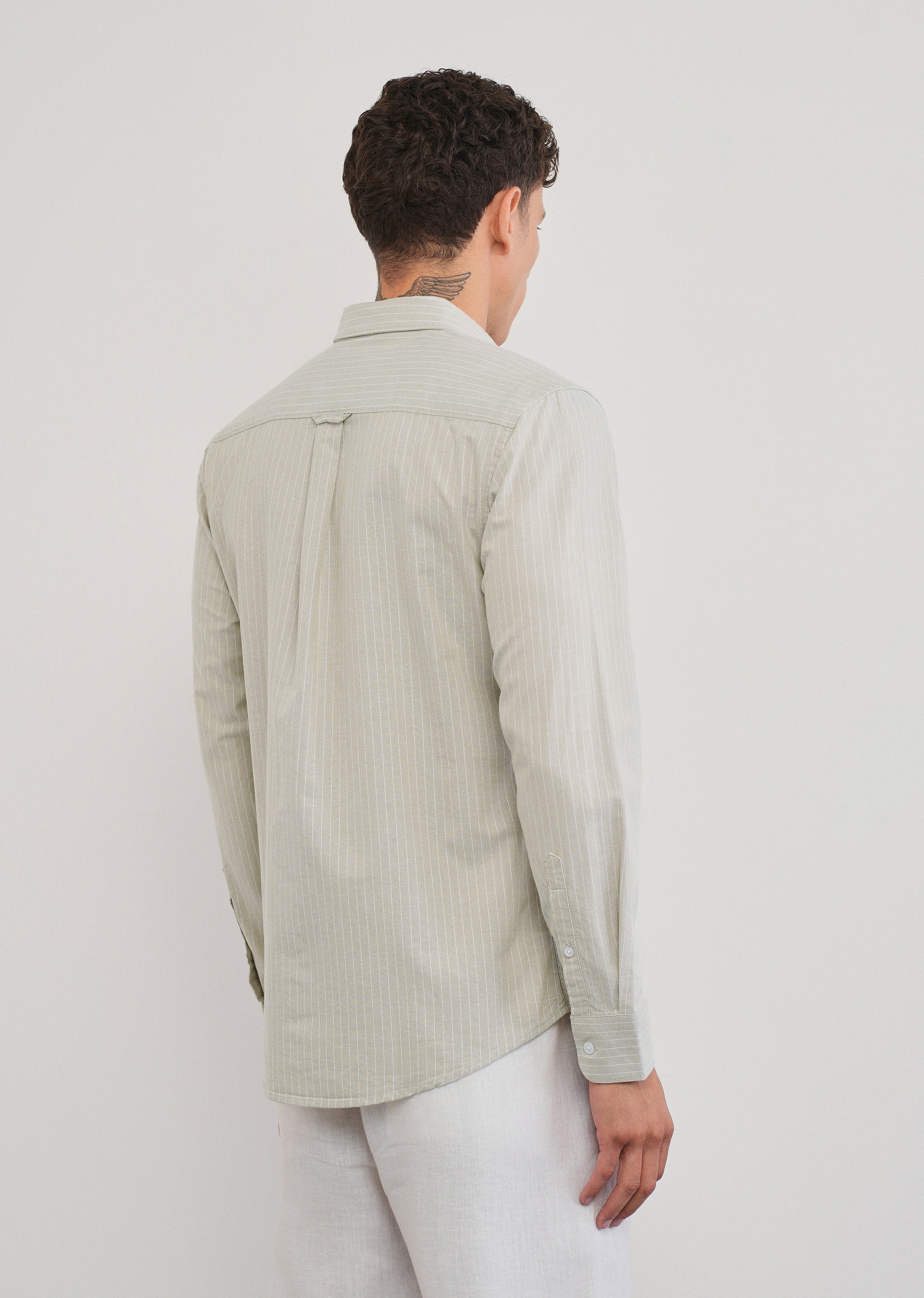 Beige Pinstripe Cotton Shirt - Image 2