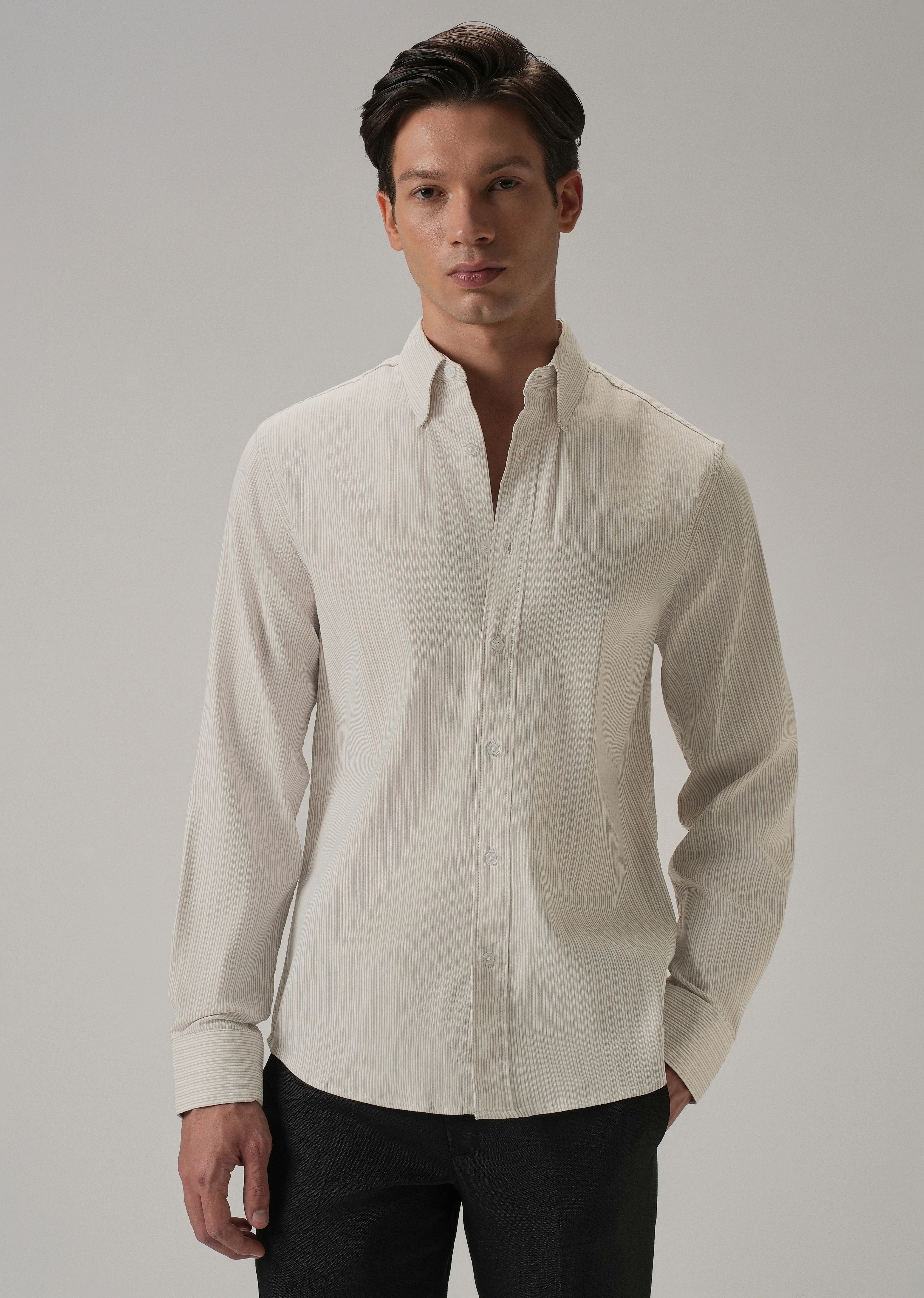 Beige Pinstripe Shirt - Image 3
