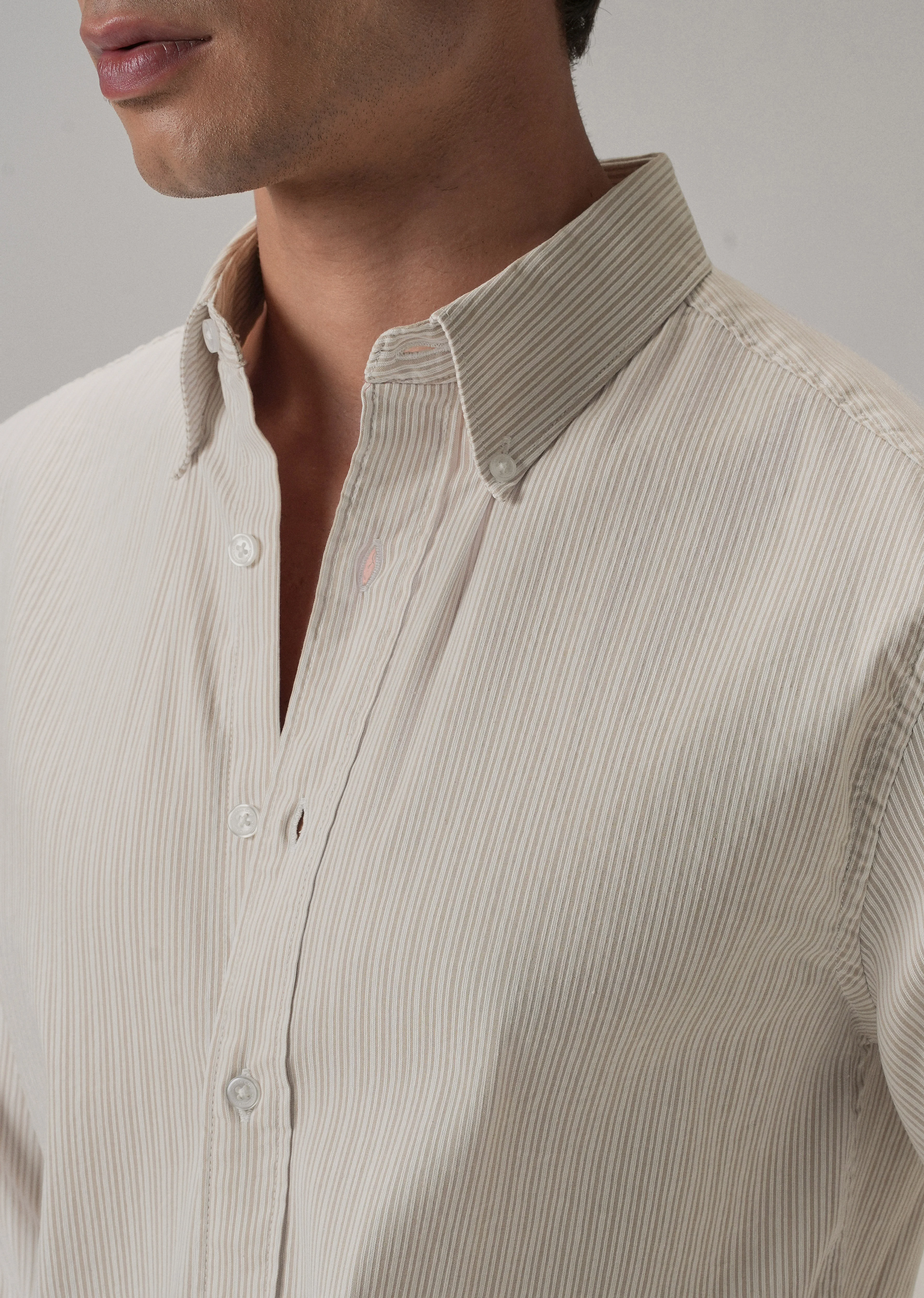 Beige Pinstripe Shirt - Image 5
