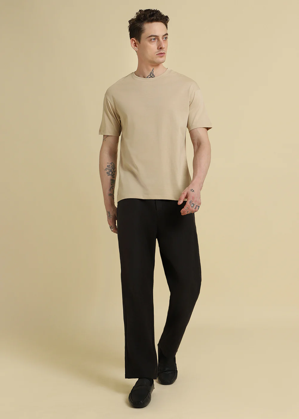 Beige Plain Basic Regular Fit T-shirt - Image 8