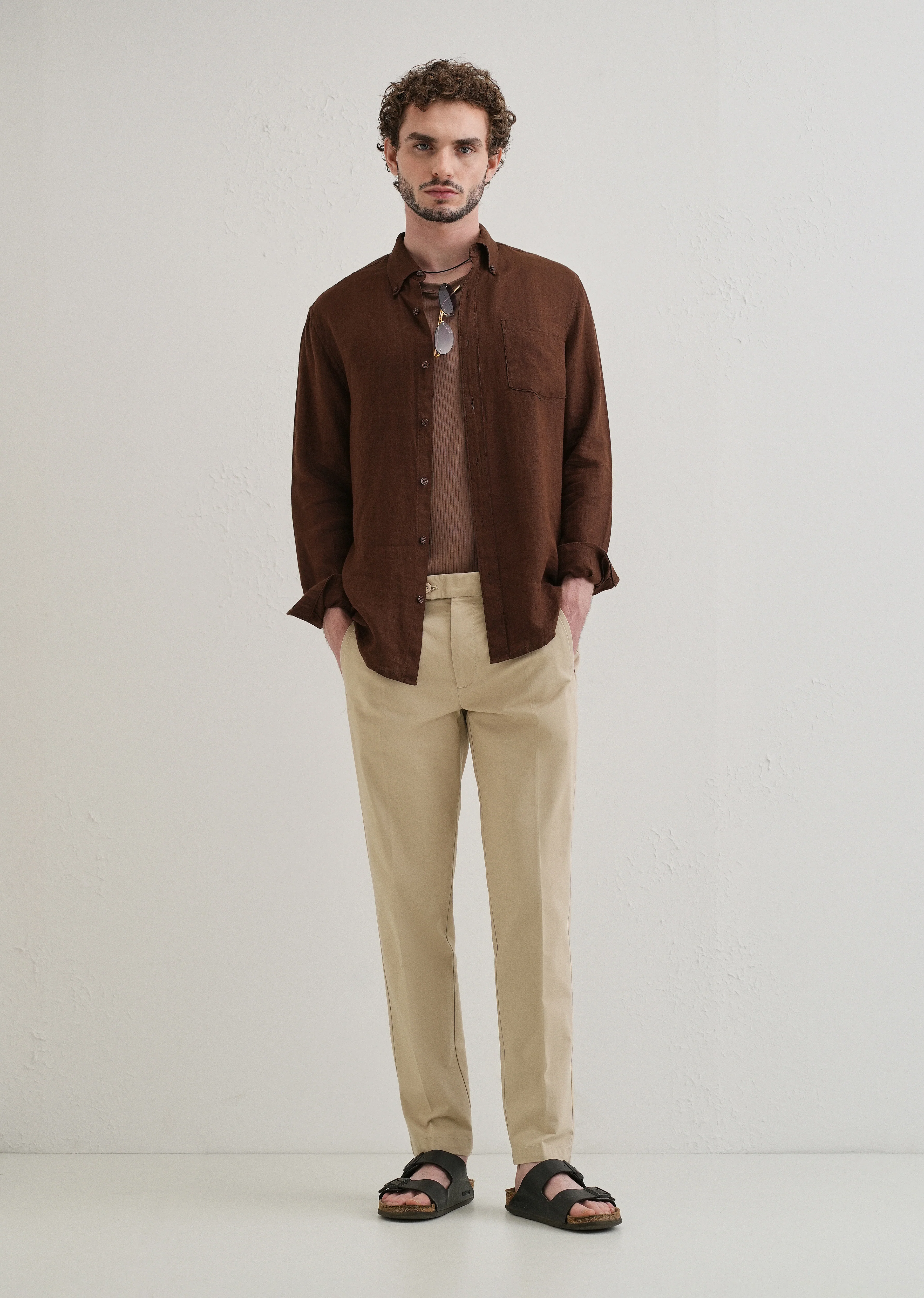 Beige Plain Pleated Chinos - Image 6