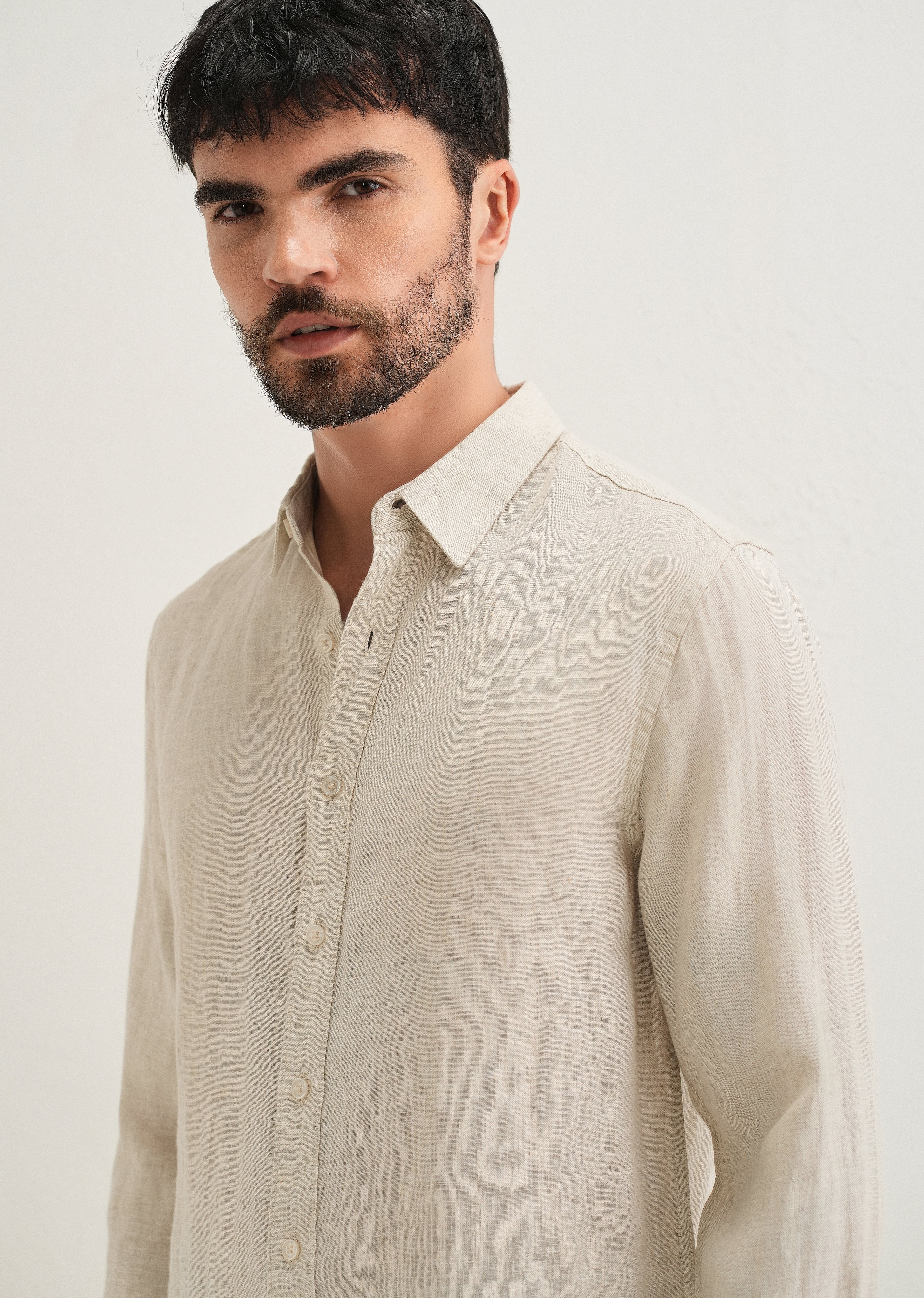 Light Beige Pure Linen Shirt - Image 2
