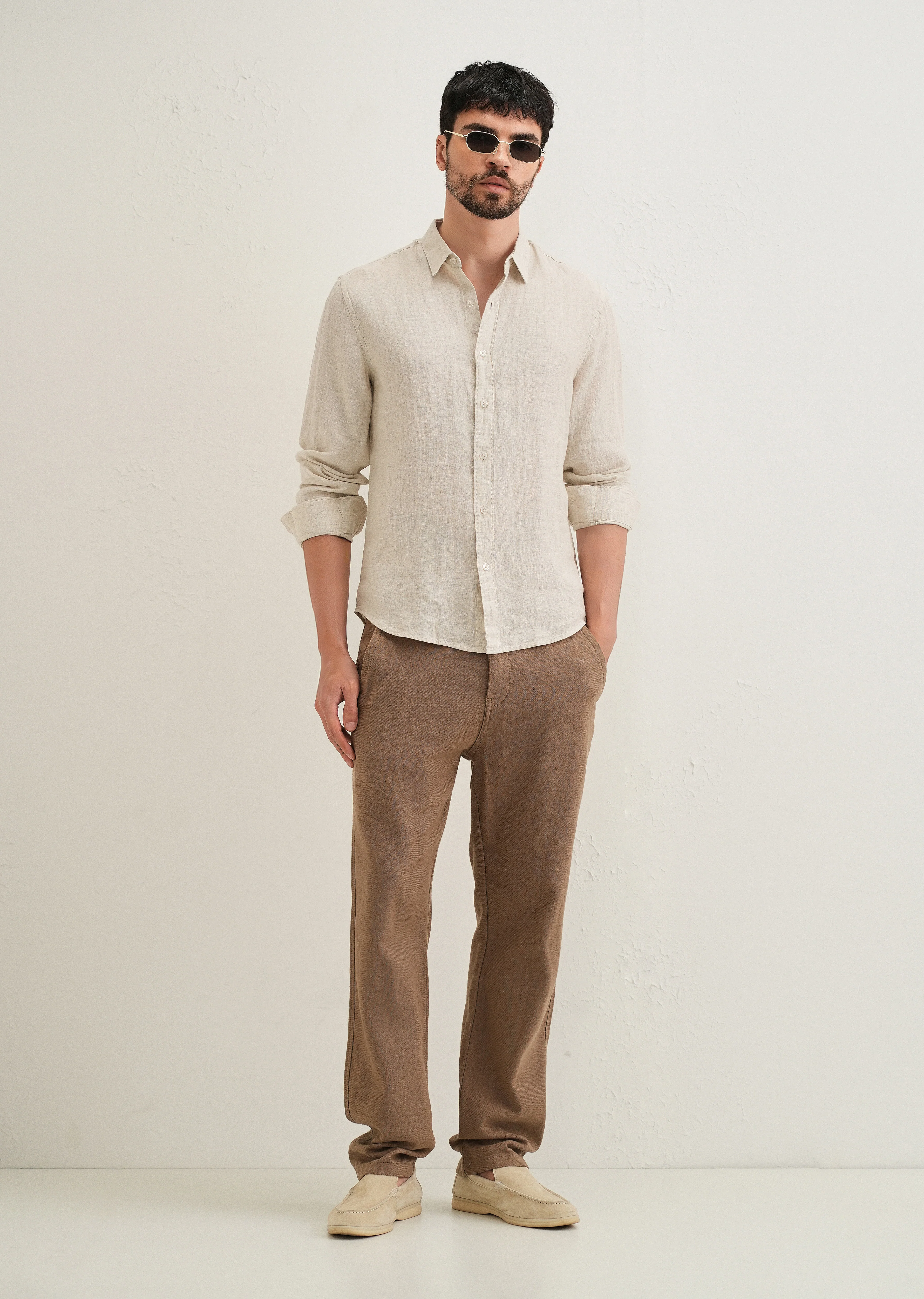 Light Beige Pure Linen Shirt - Image 6