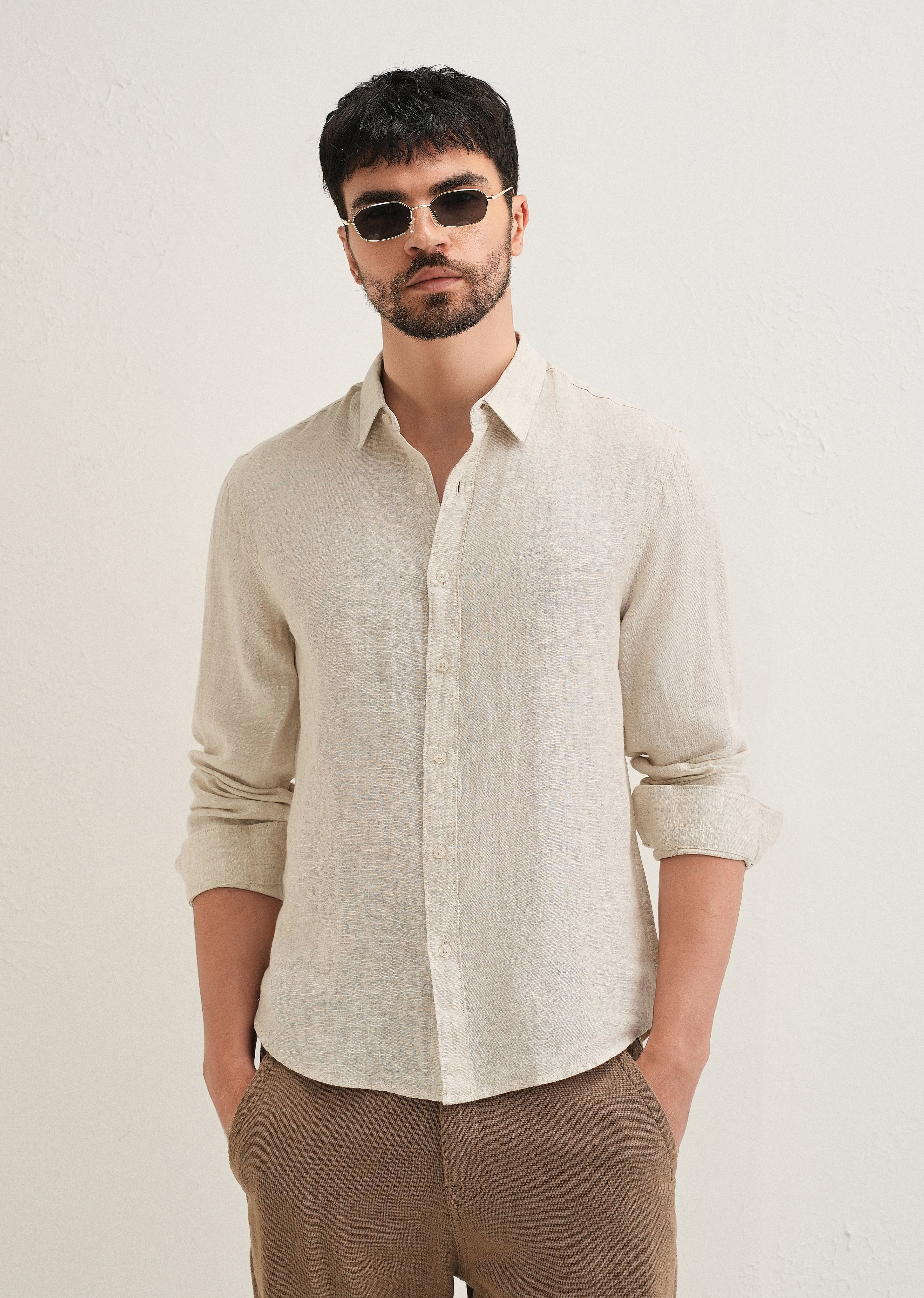Light Beige Pure Linen Shirt - Image 7