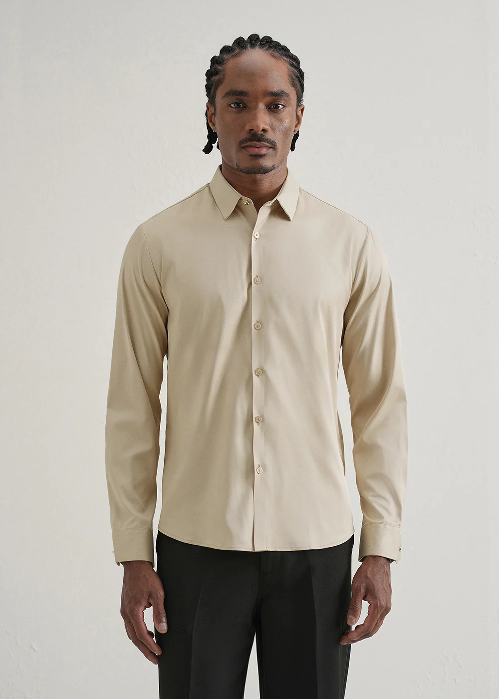 Beige Plain Stitchless Placket Shirt - Image 3