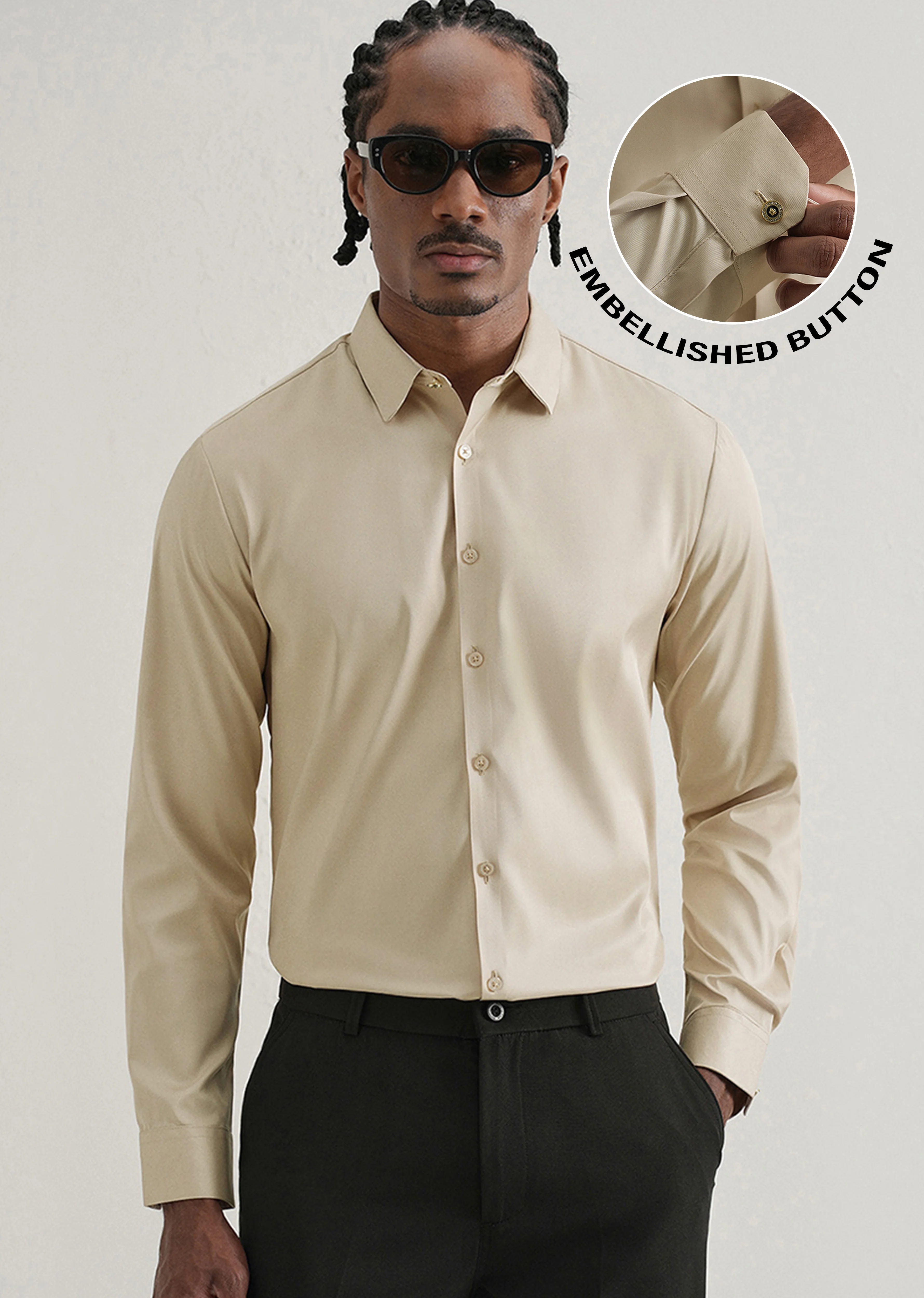 Beige Plain Stitchless Placket Shirt - Image 7