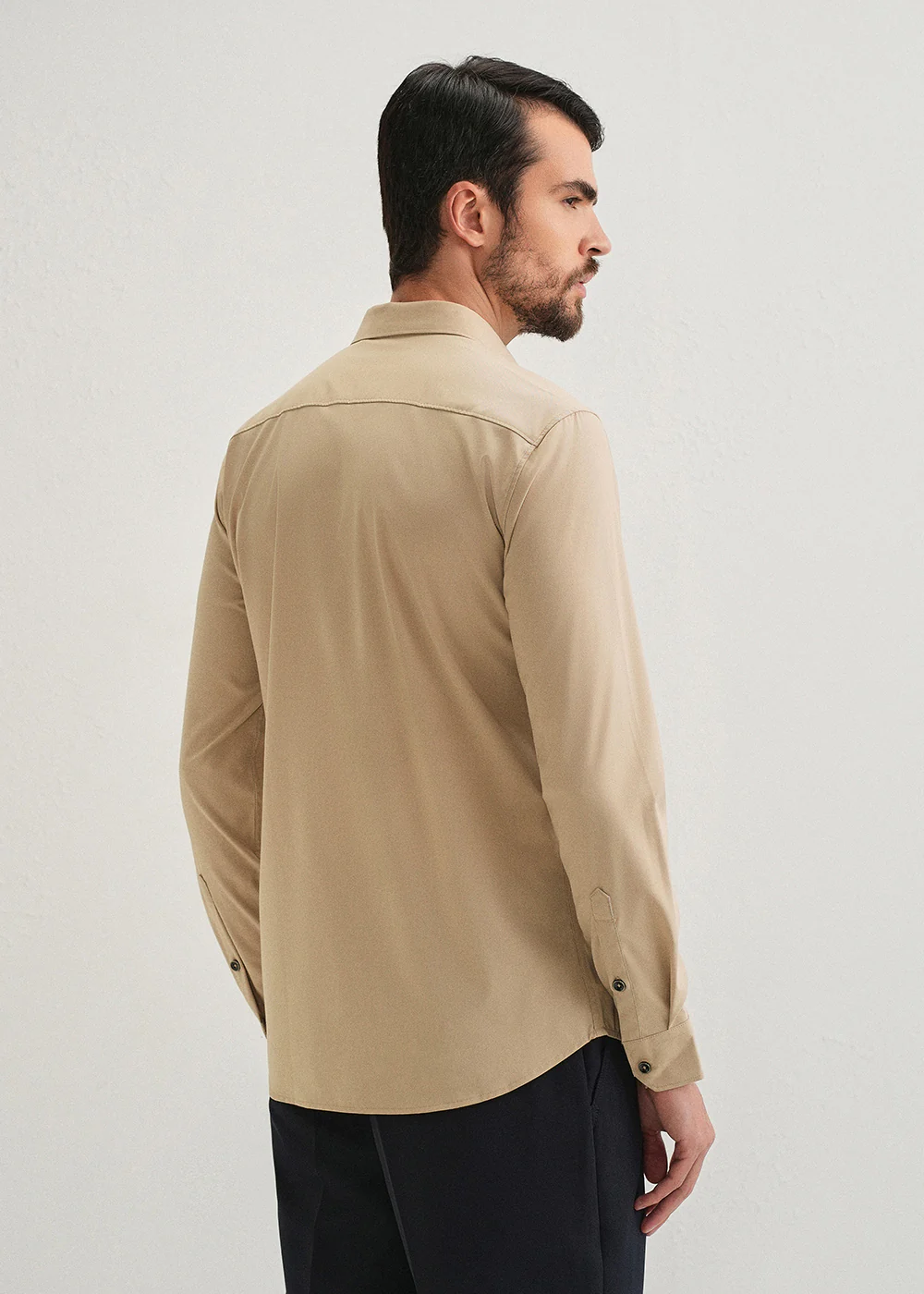 Beige Plain Wrinkle Free Shirt - Image 2