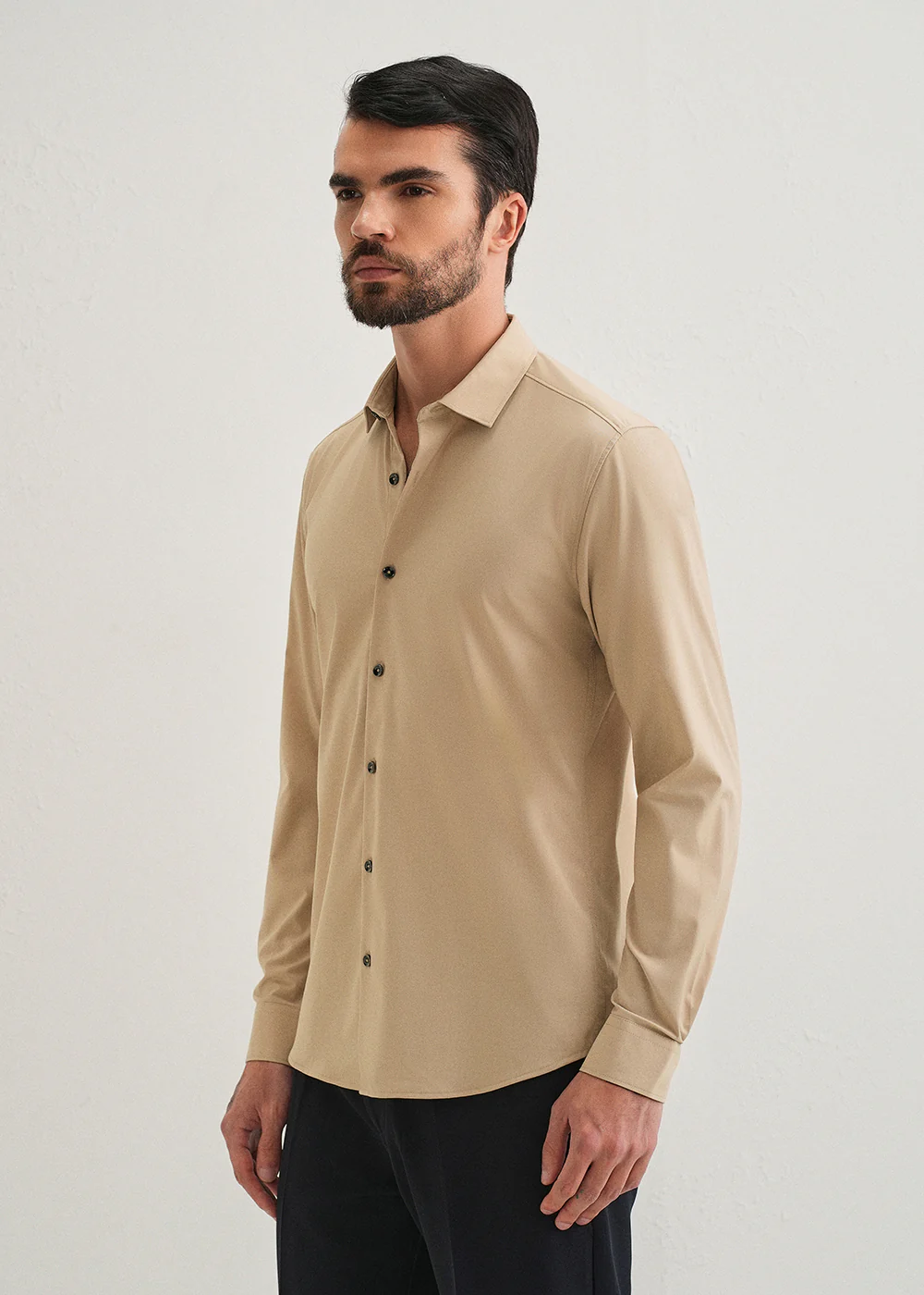 Beige Plain Wrinkle Free Shirt - Image 4