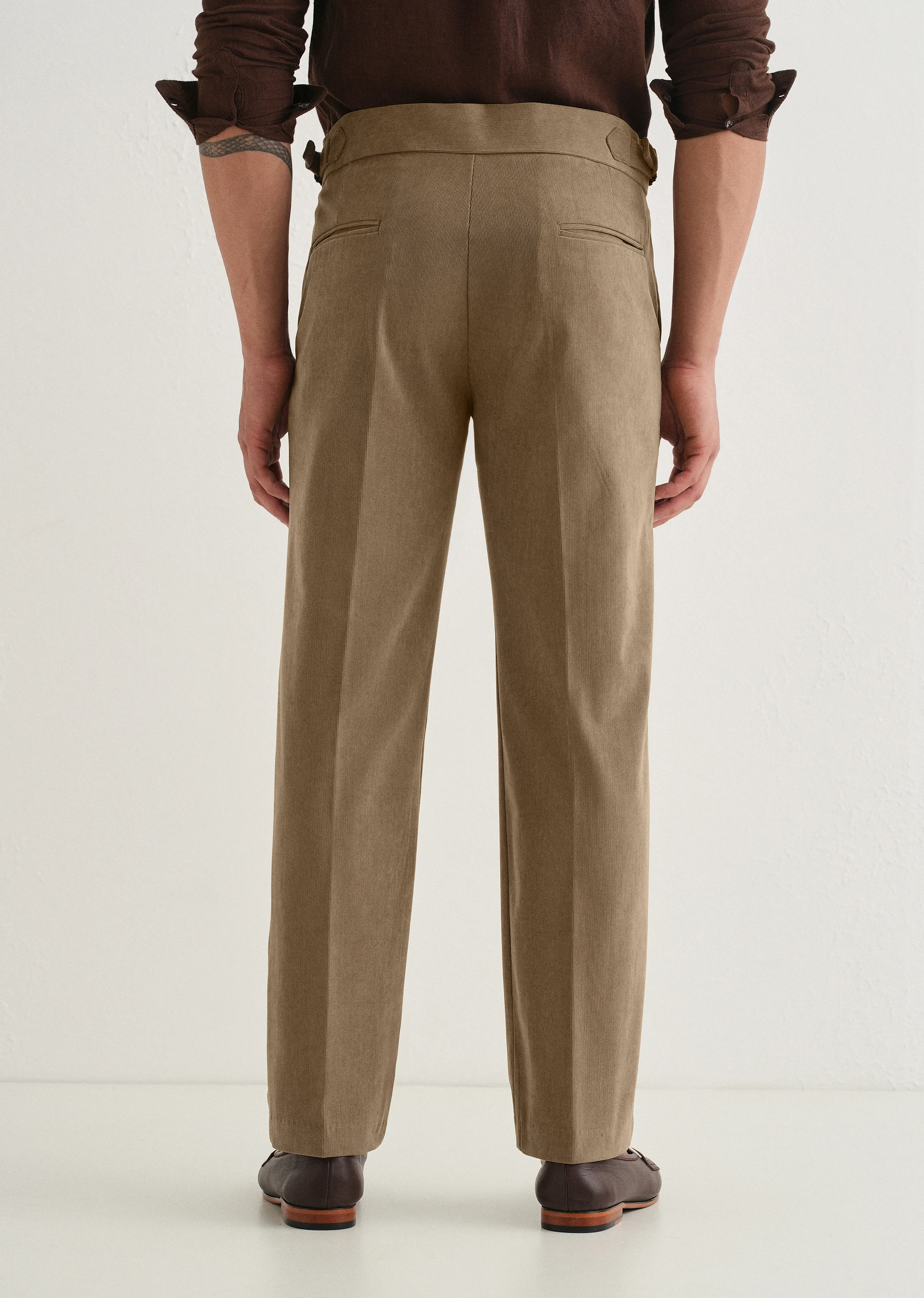 Beige Pleated Corduroy Gurkha Pant - Image 3