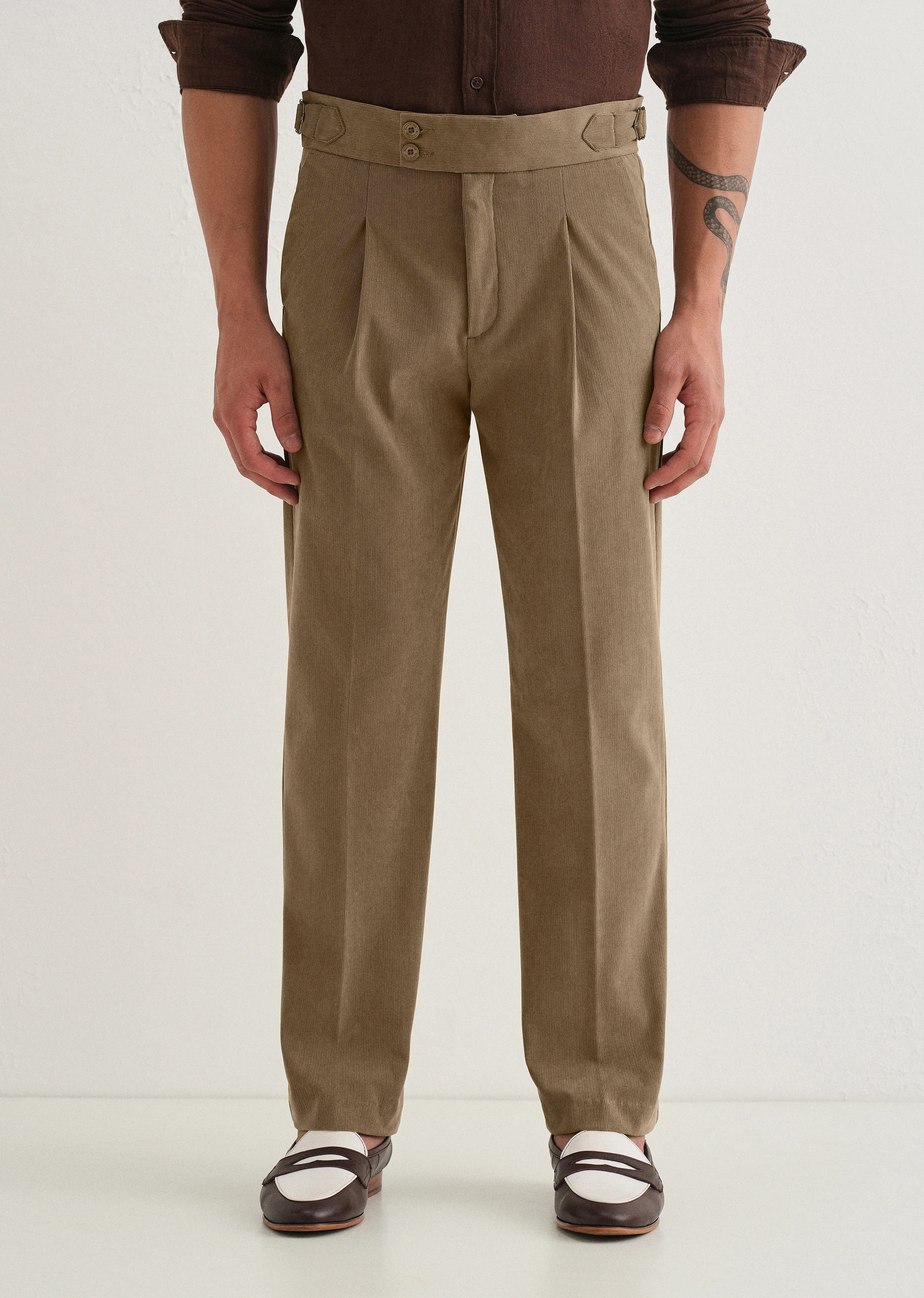 Beige Pleated Corduroy Gurkha Pant - Image 4