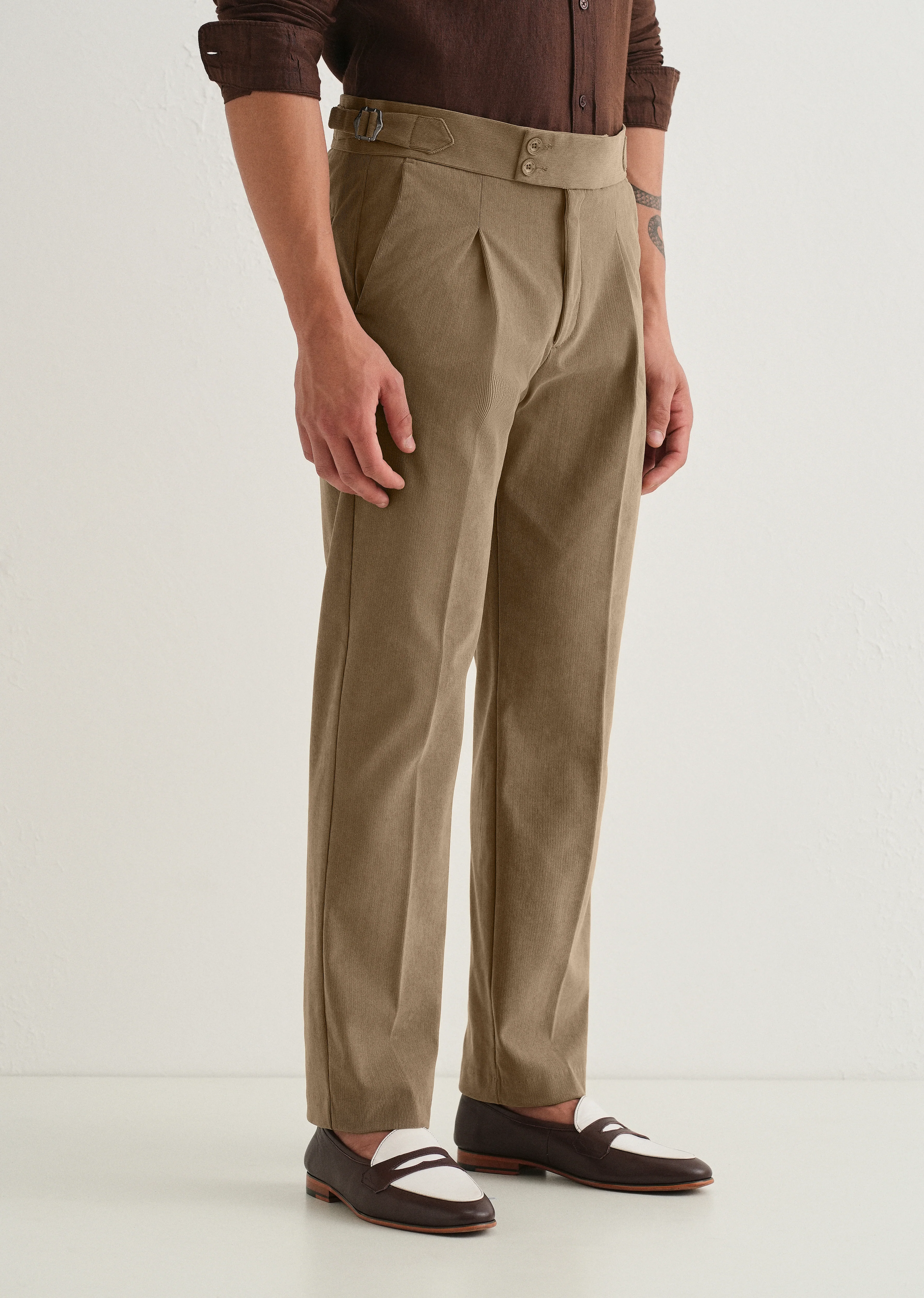 Beige Pleated Corduroy Gurkha Pant - Image 5