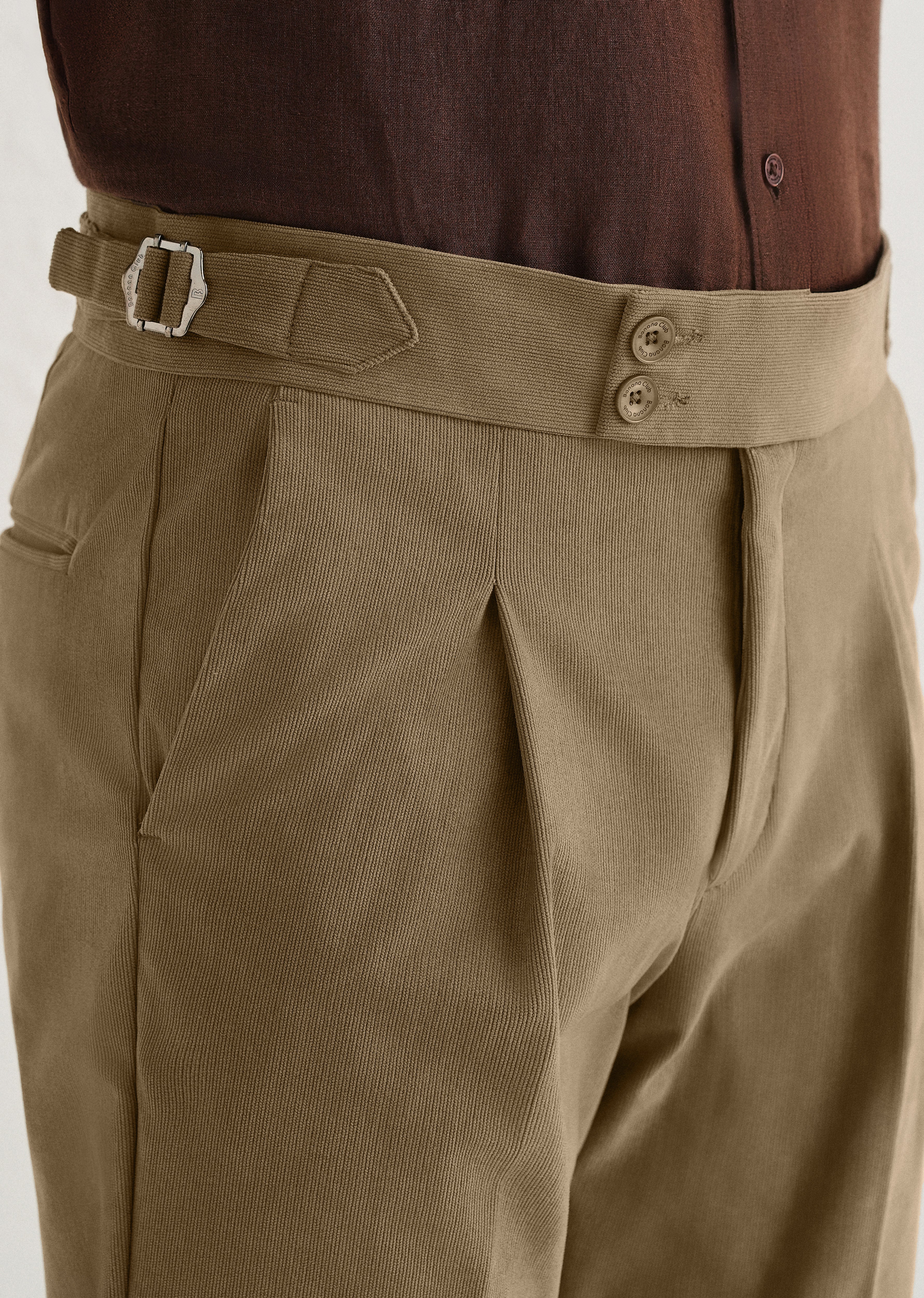 Beige Pleated Corduroy Gurkha Pant - Image 6