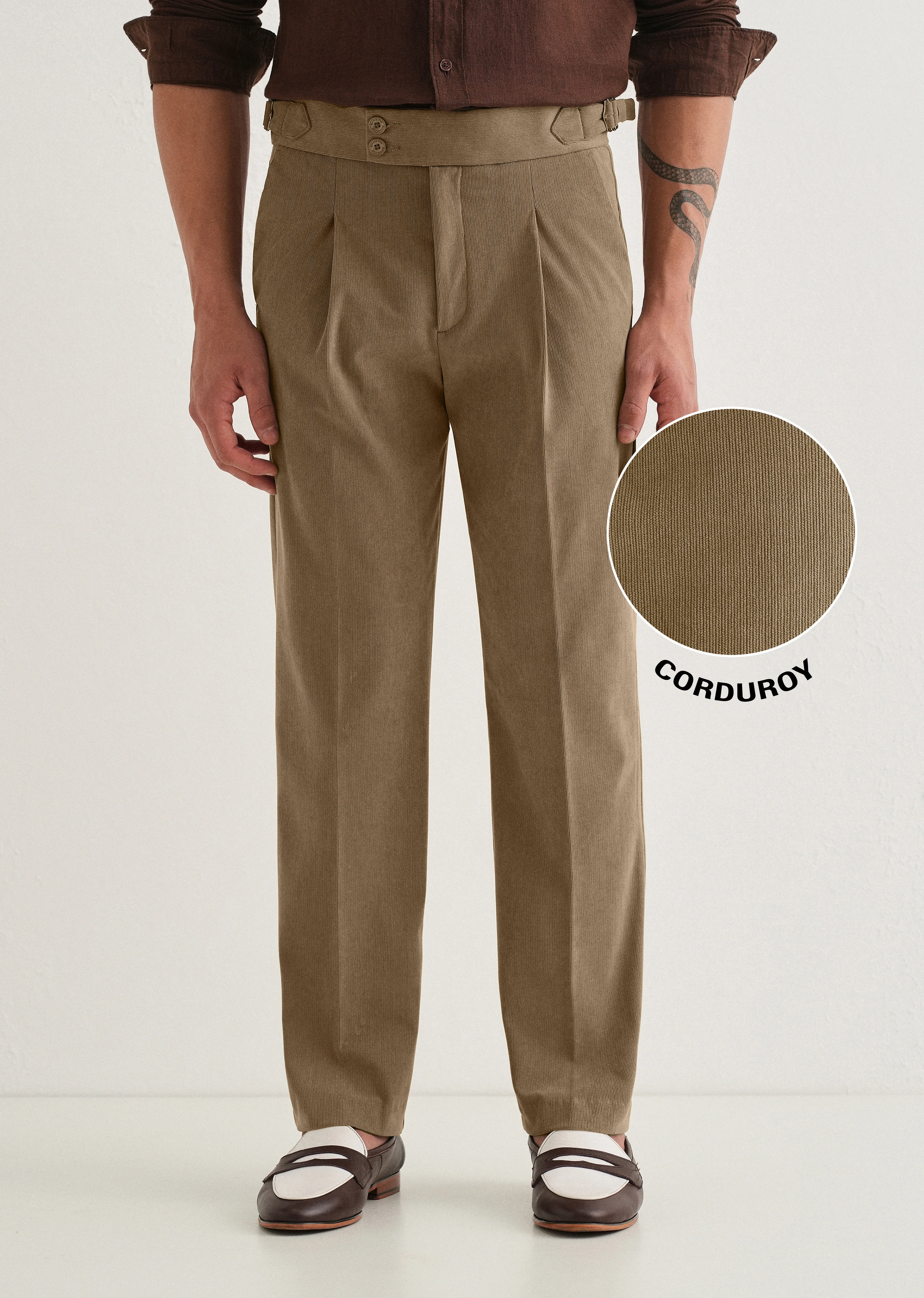 Beige Pleated Corduroy Gurkha Pant - Image 8