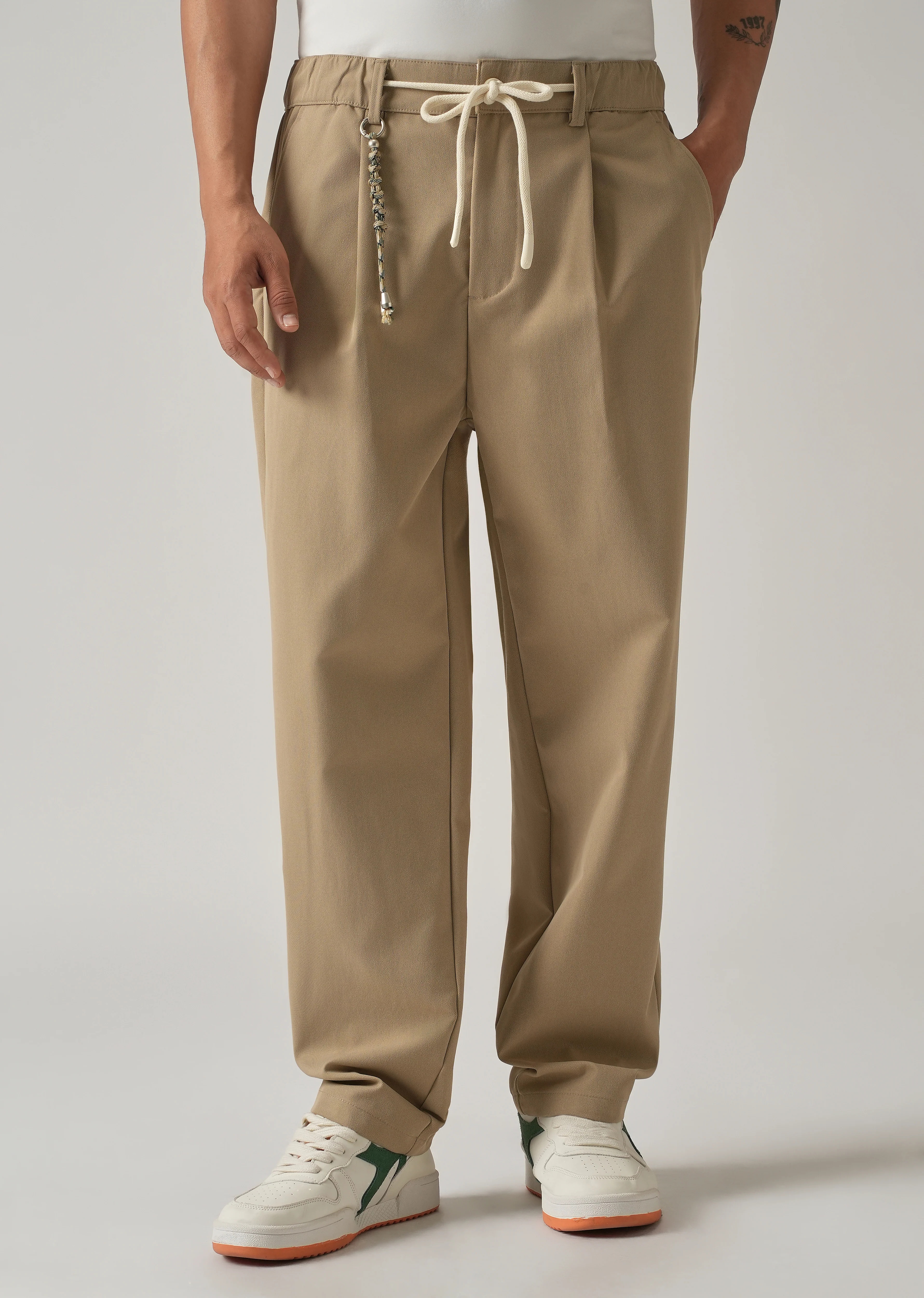 Beige Pleated Drawstring Pant - Image 7
