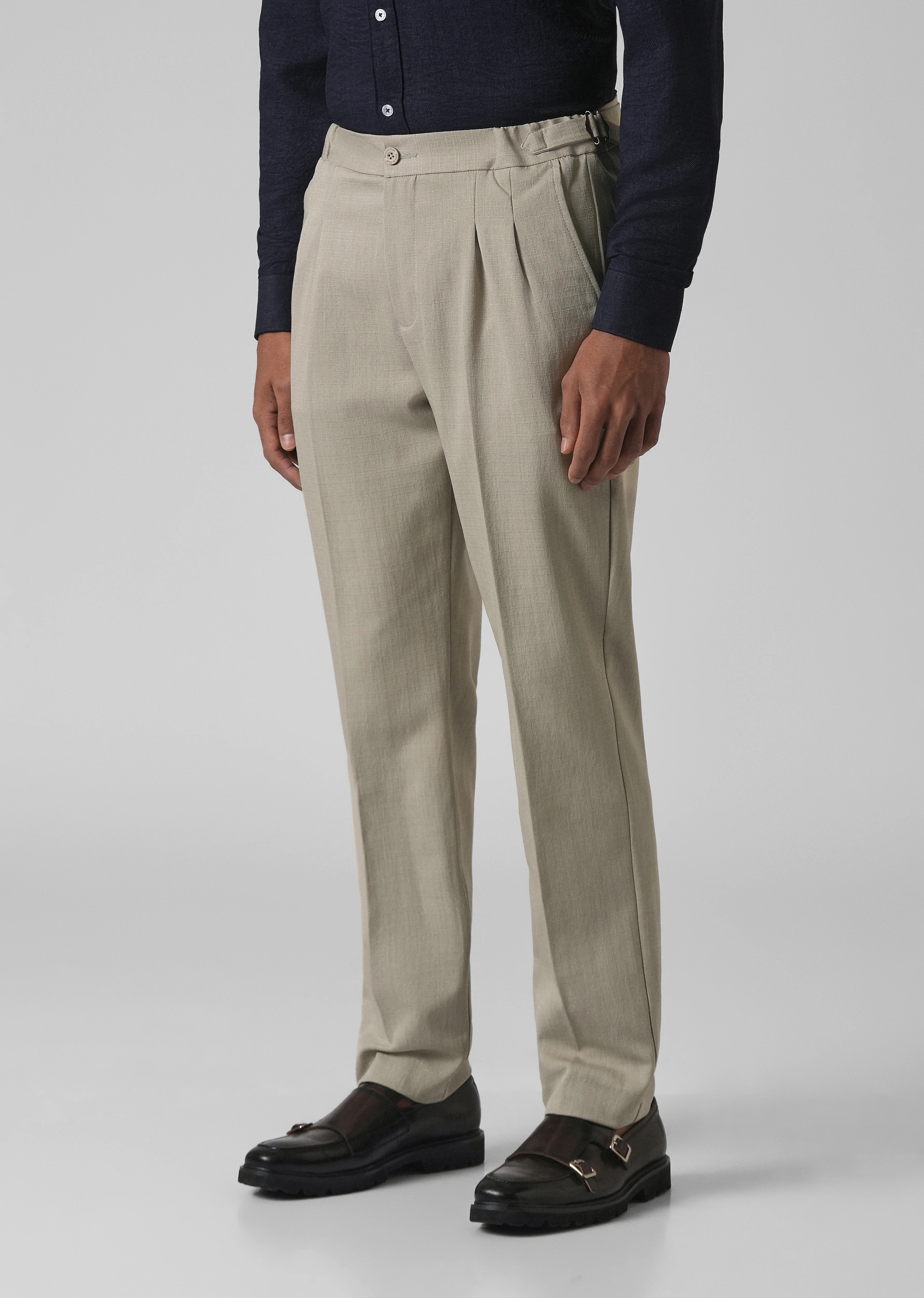 Beige Pleated Gurkha Pant - Image 4