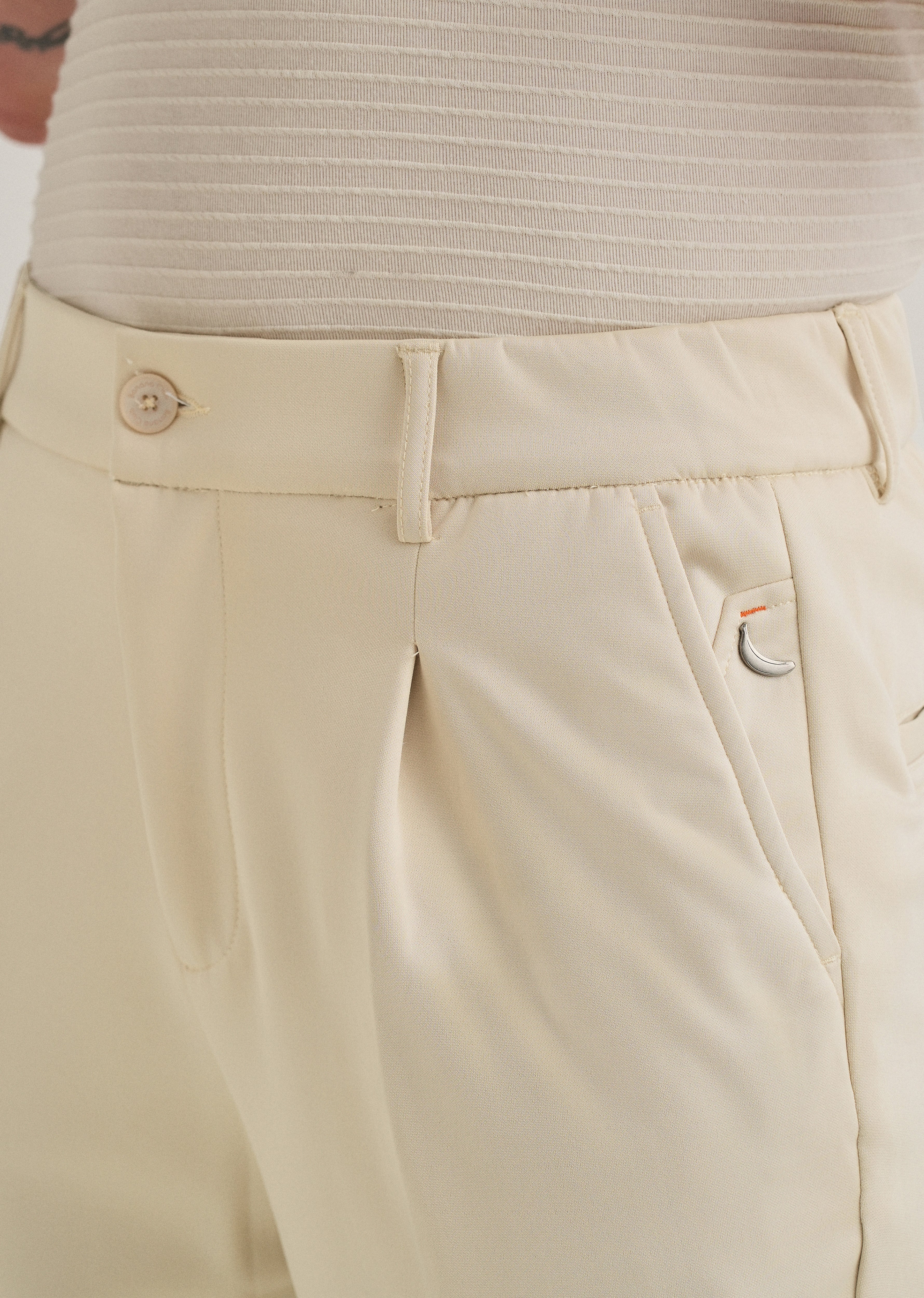 Beige Pleated Relaxed Fit Trousers - Image 2