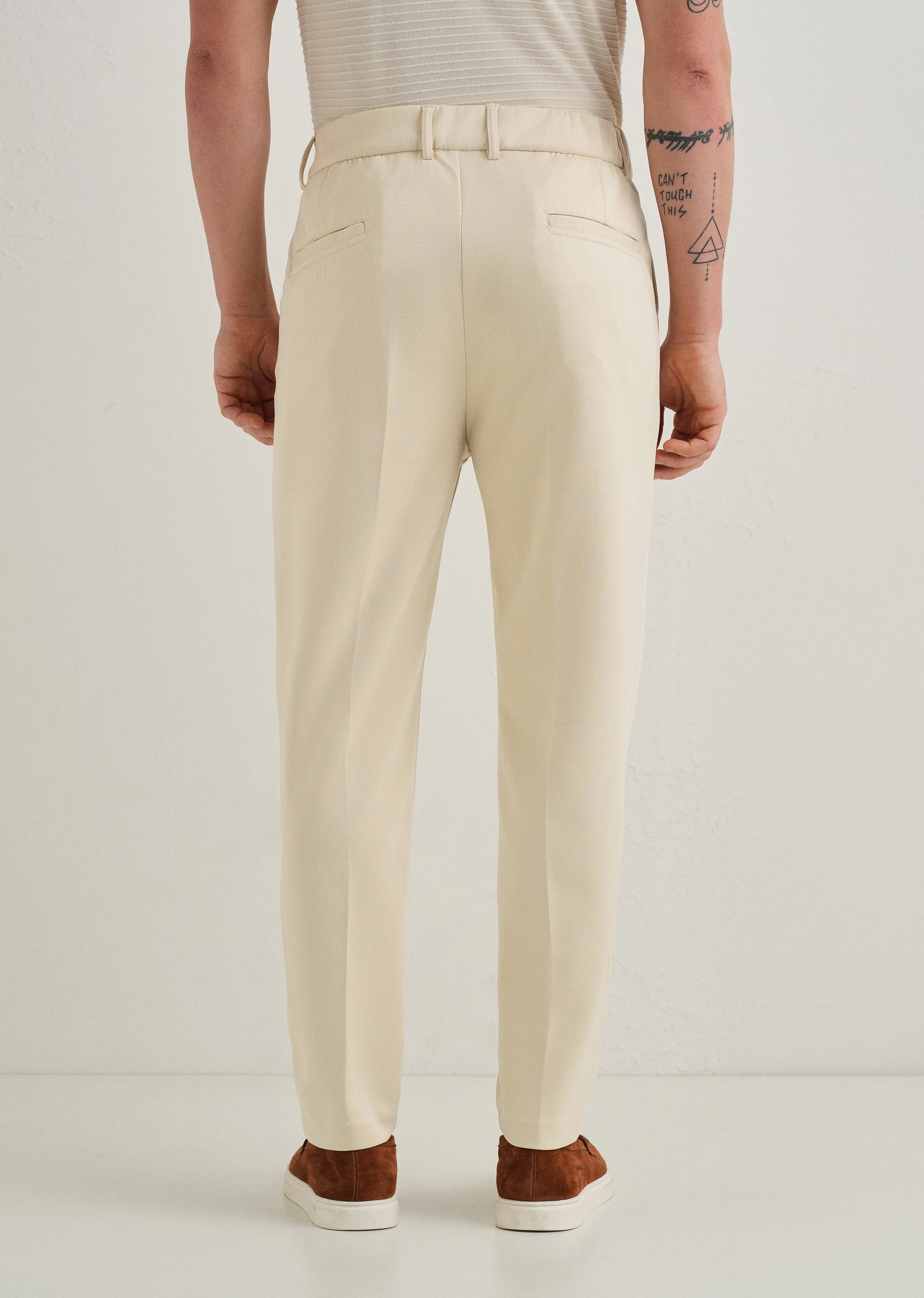 Beige Pleated Relaxed Fit Trousers - Image 3