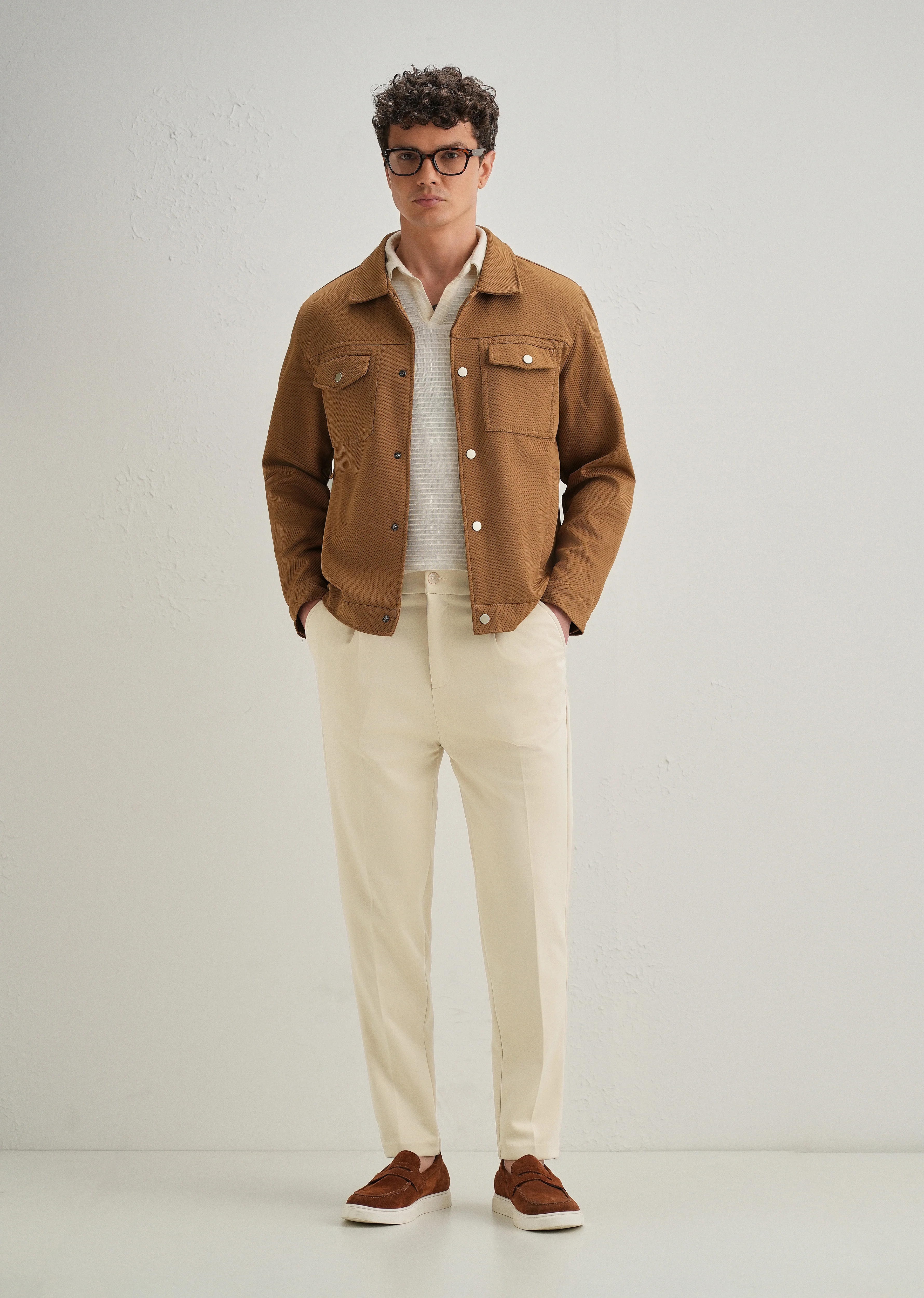 Beige Pleated Relaxed Fit Trousers - Image 6