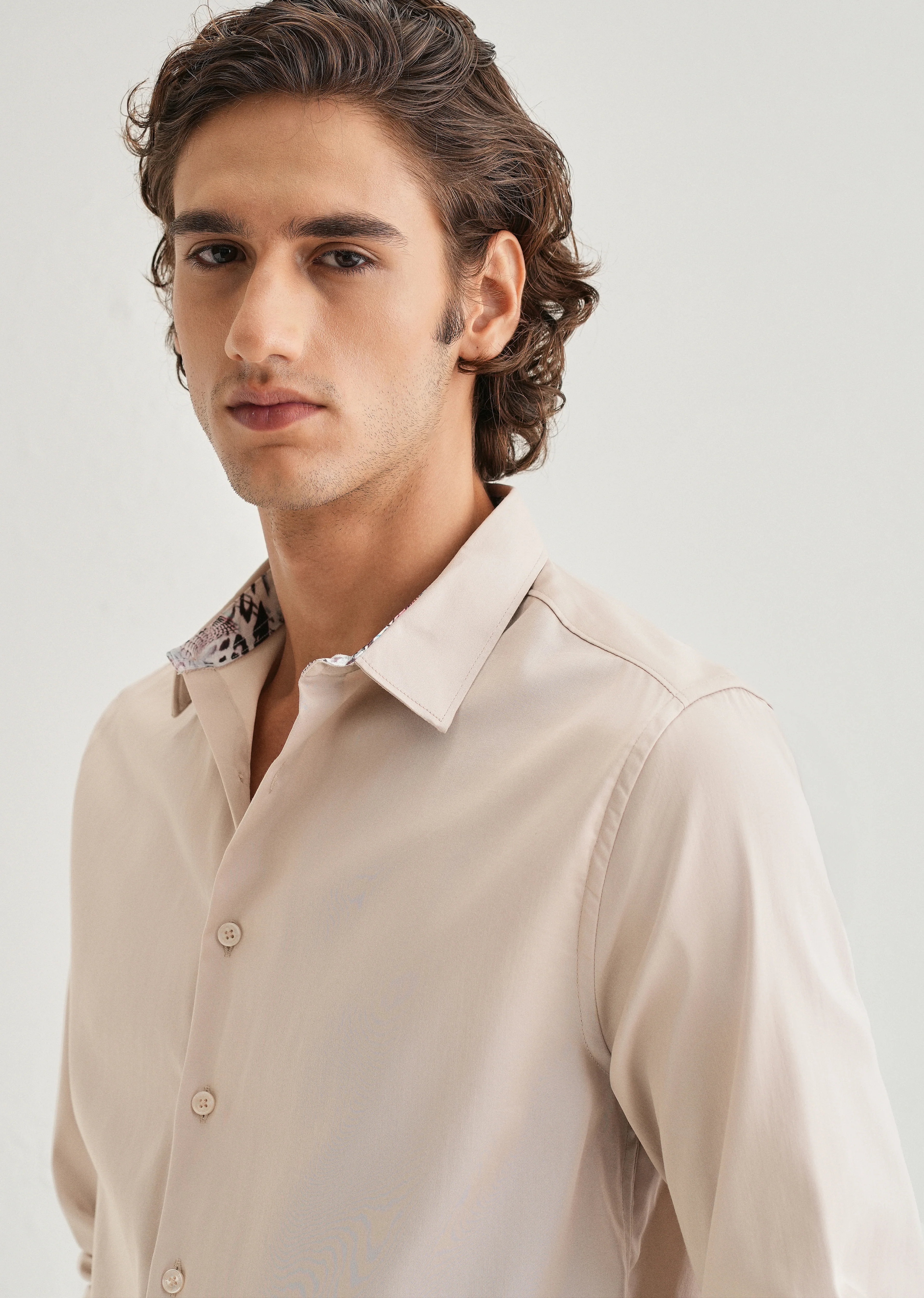 Beige Printed Cuff Shirt - Image 5