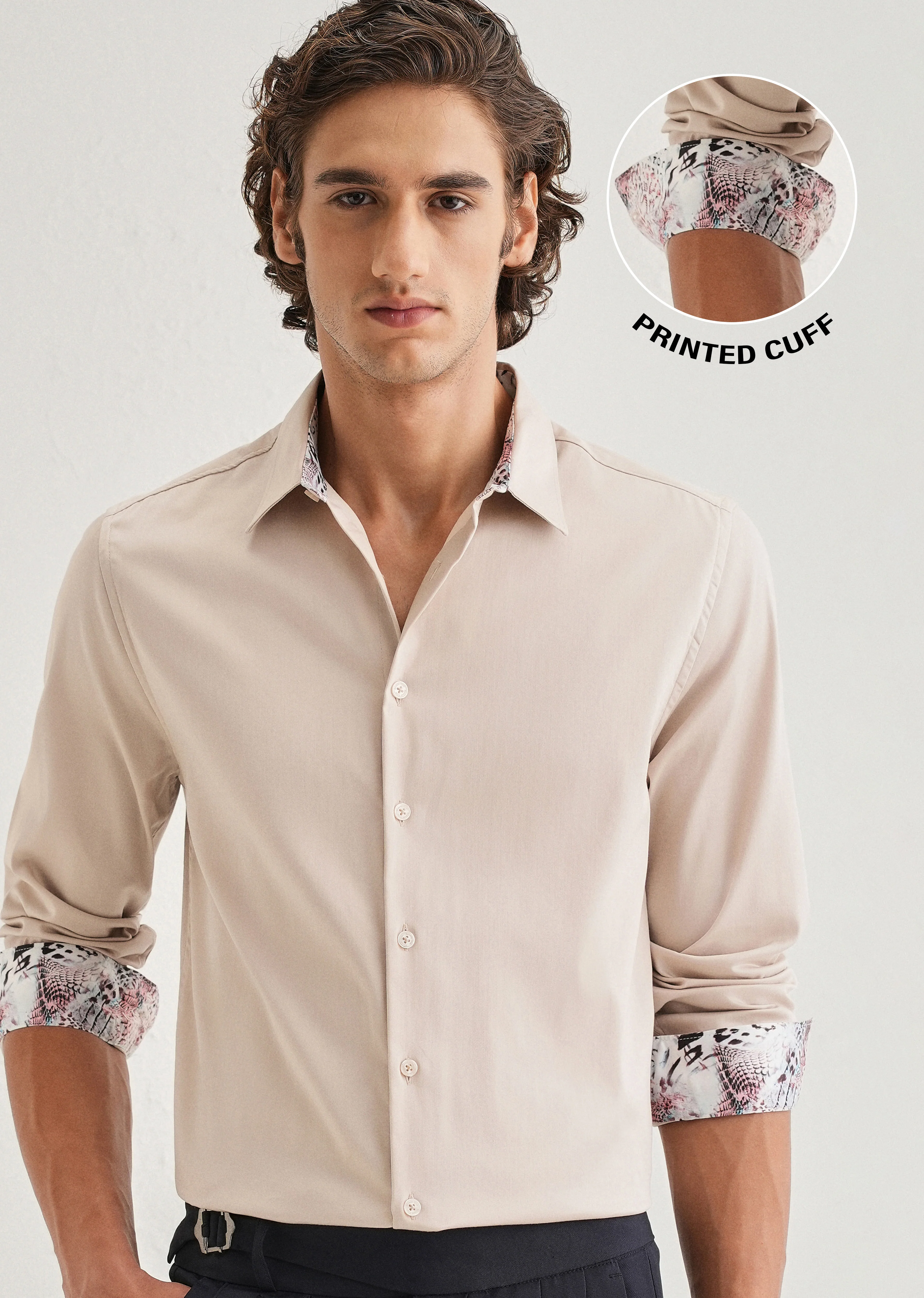 Beige Printed Cuff Shirt - Image 8