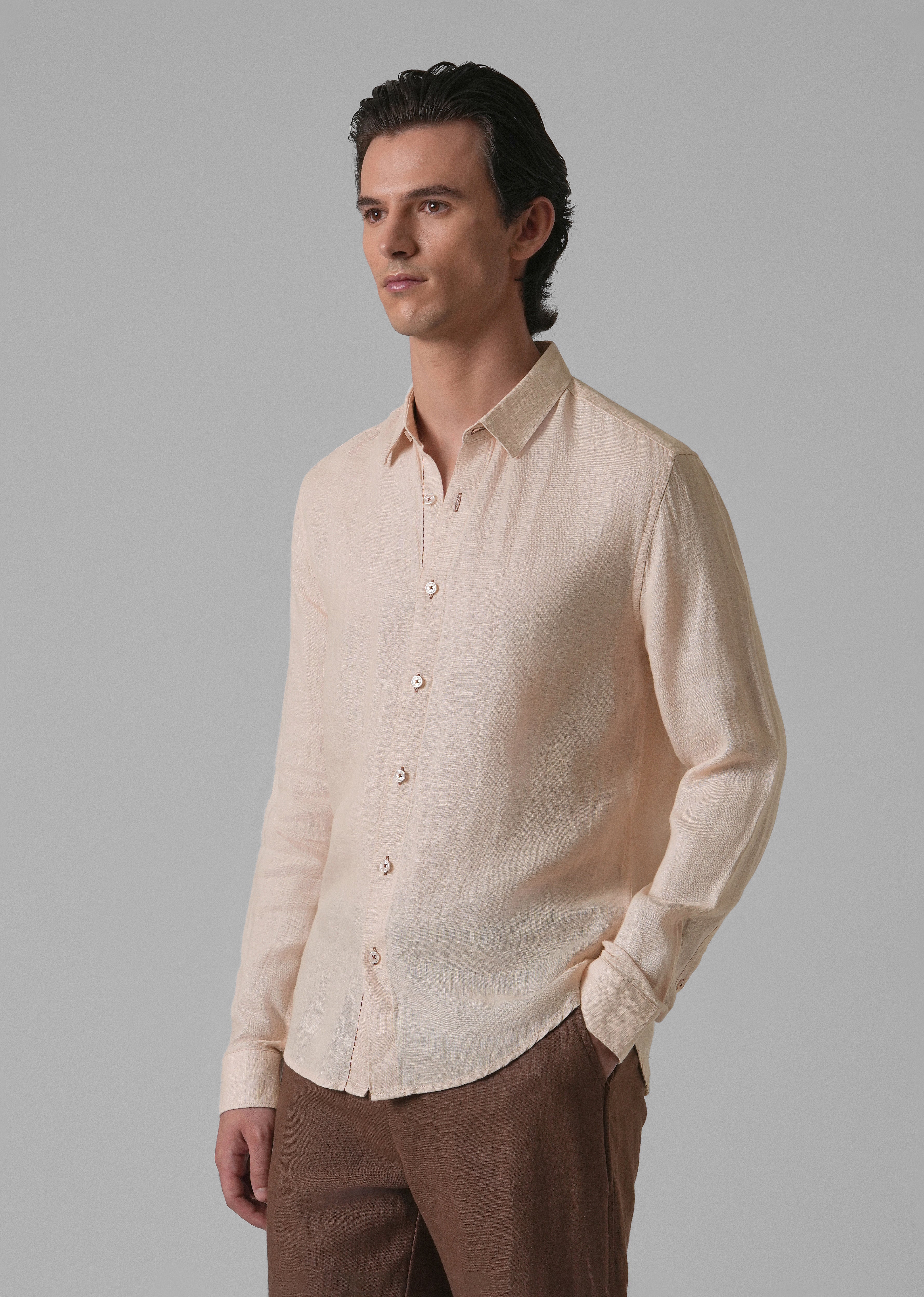Beige Pure Linen Shirt - Image 3