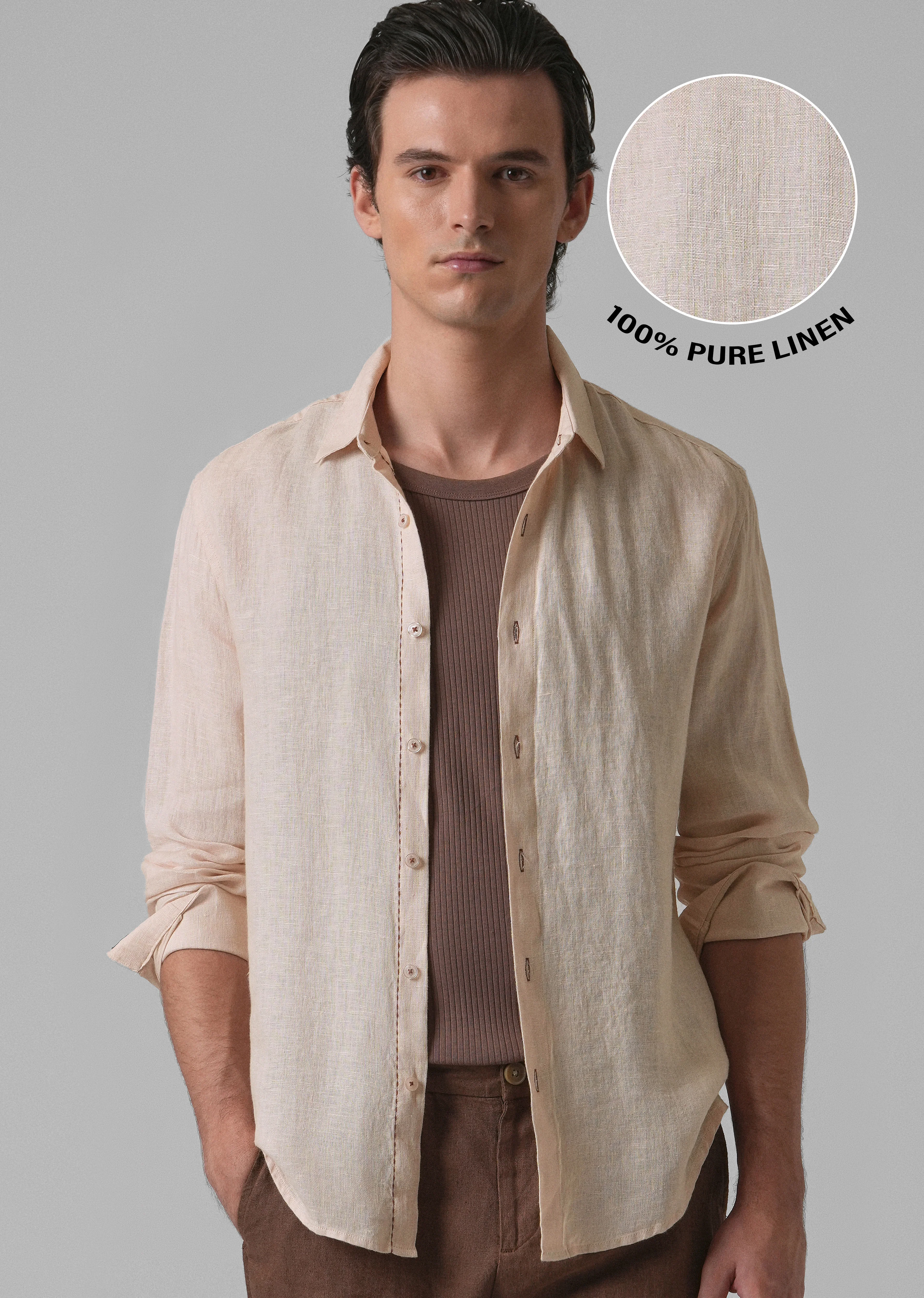 Beige Pure Linen Shirt - Image 7