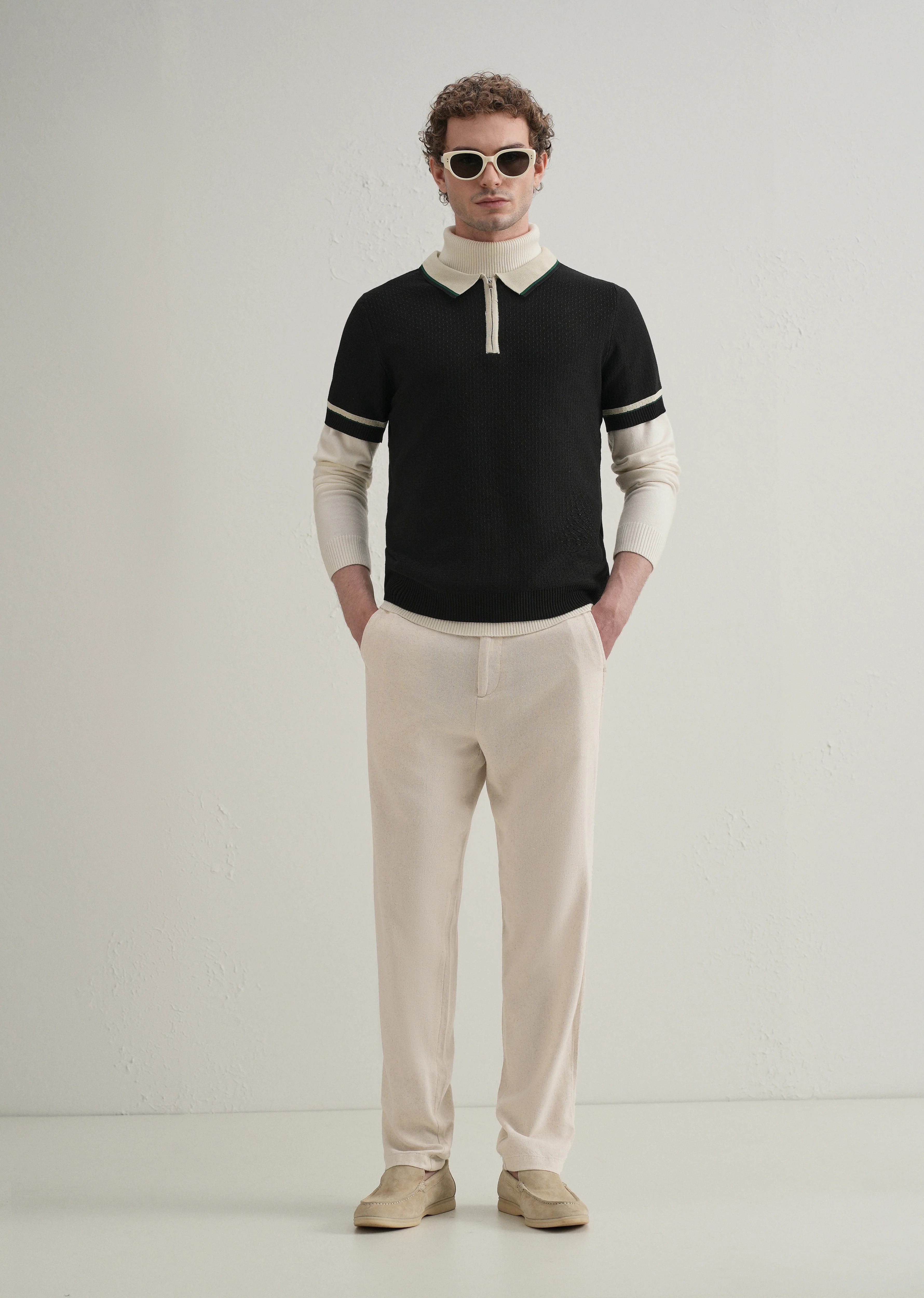 Beige Relaxed Fit Blended Linen Trouser - Image 6