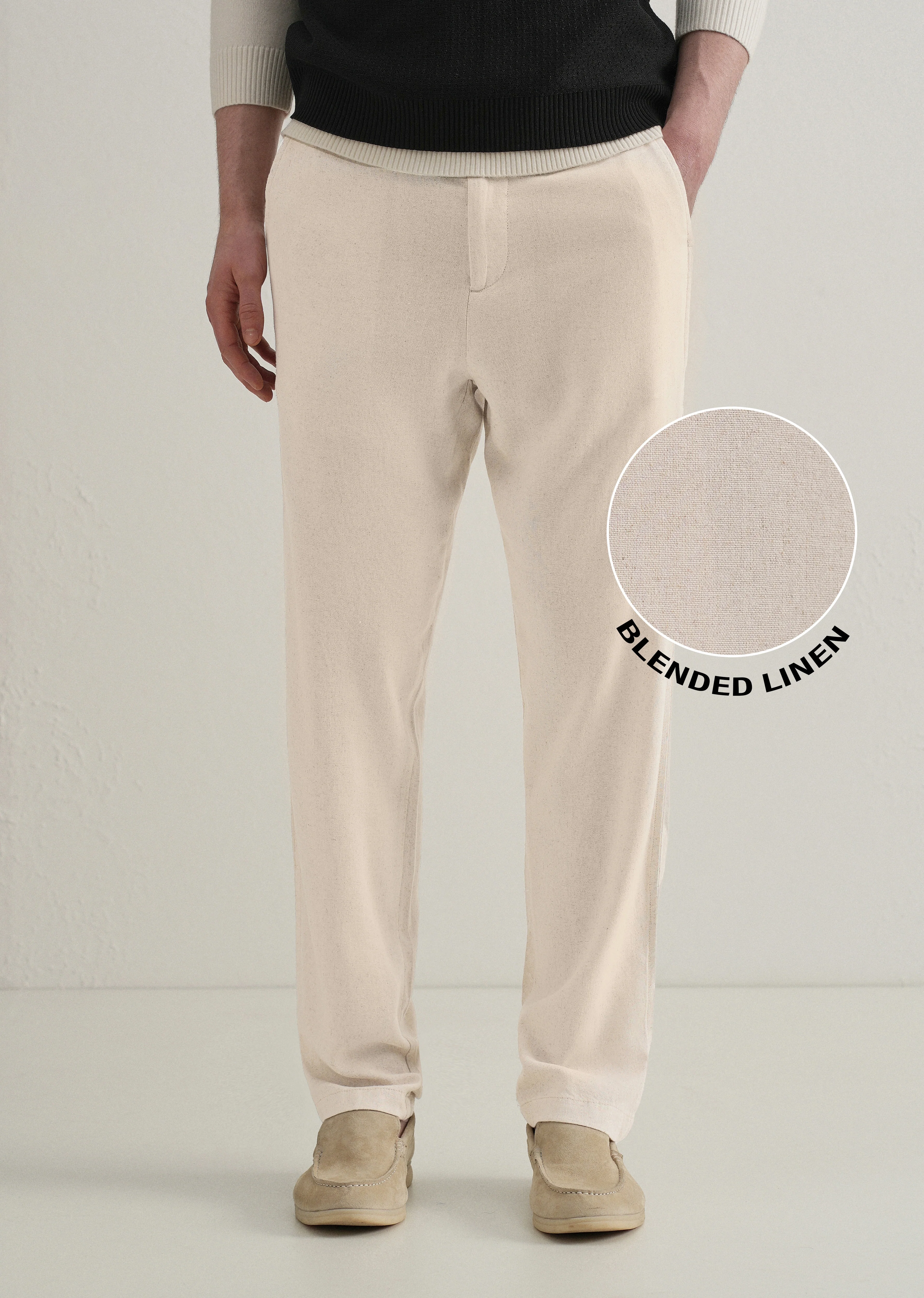 Beige Relaxed Fit Blended Linen Trouser - Image 7