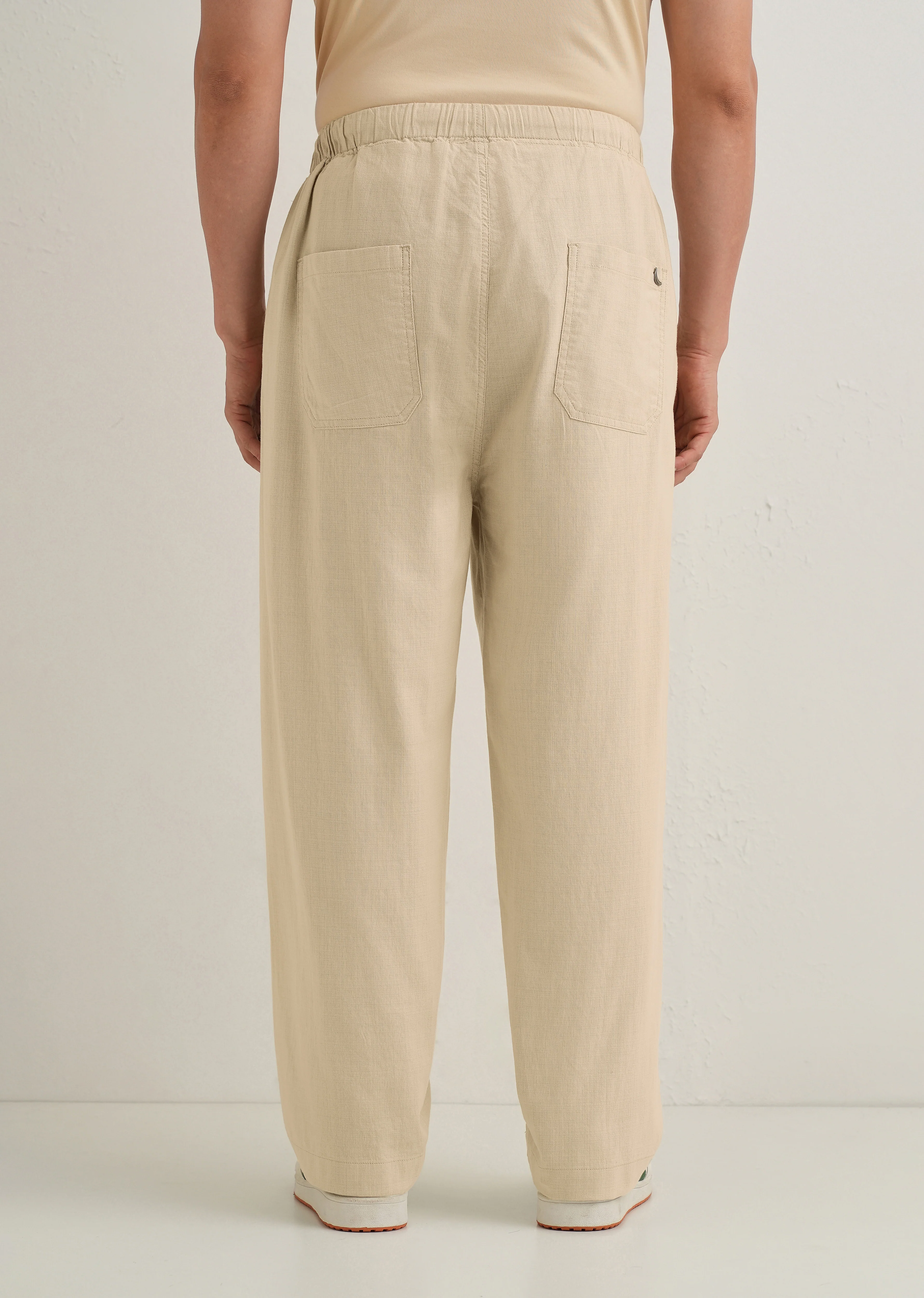 Beige Relaxed Fit Cotton Trouser - Image 3