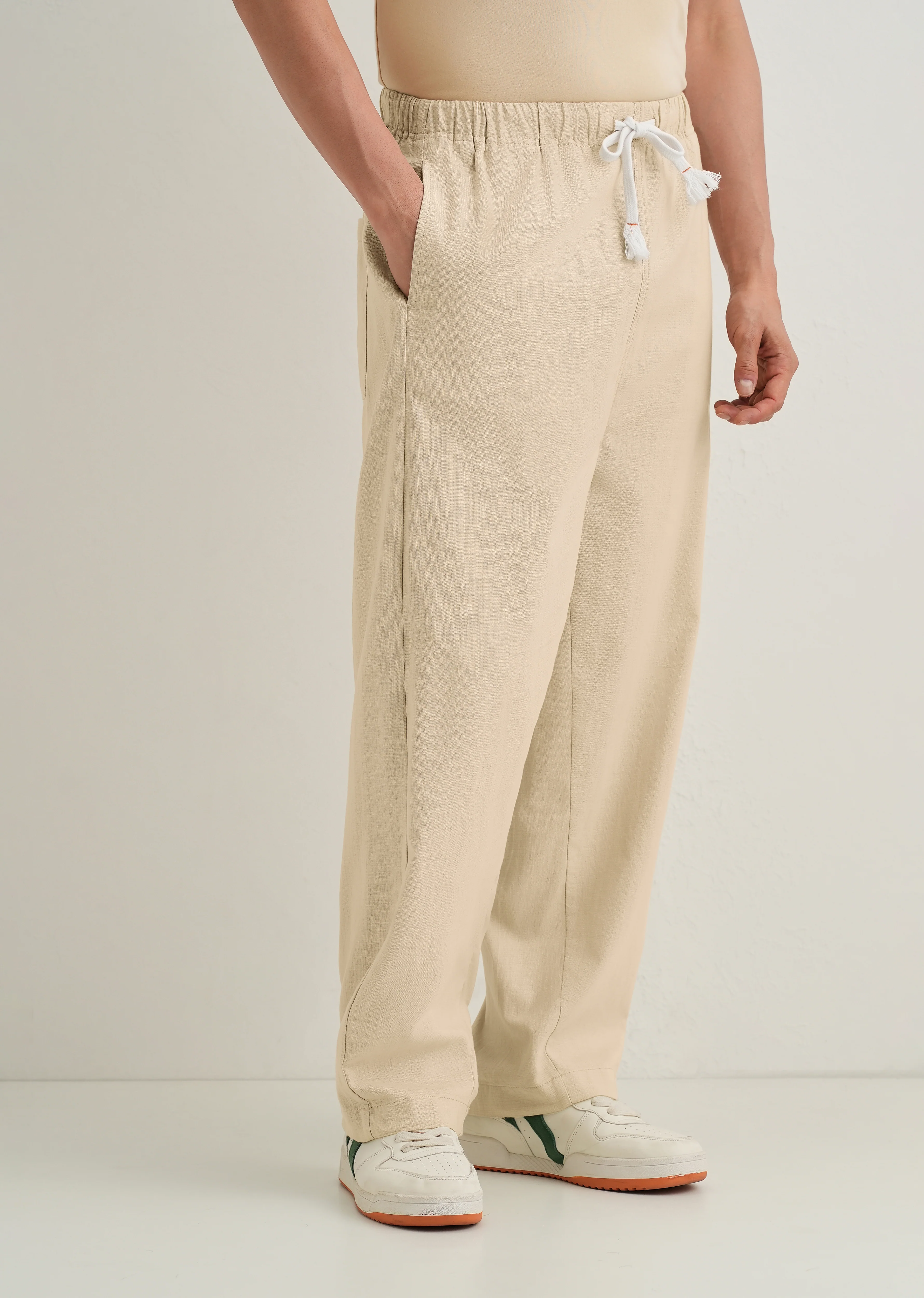 Beige Relaxed Fit Cotton Trouser - Image 5