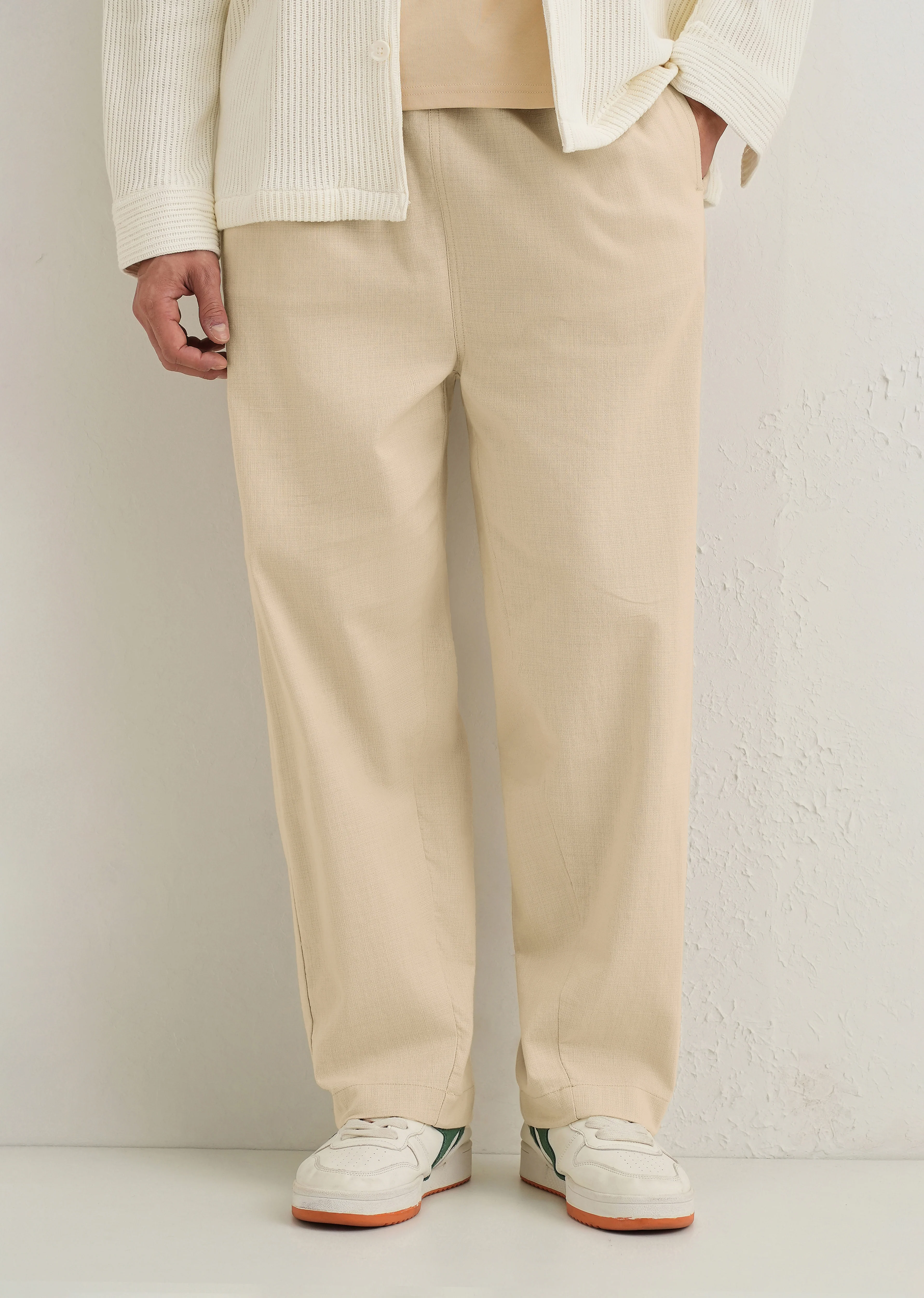 Beige Relaxed Fit Cotton Trouser - Image 8