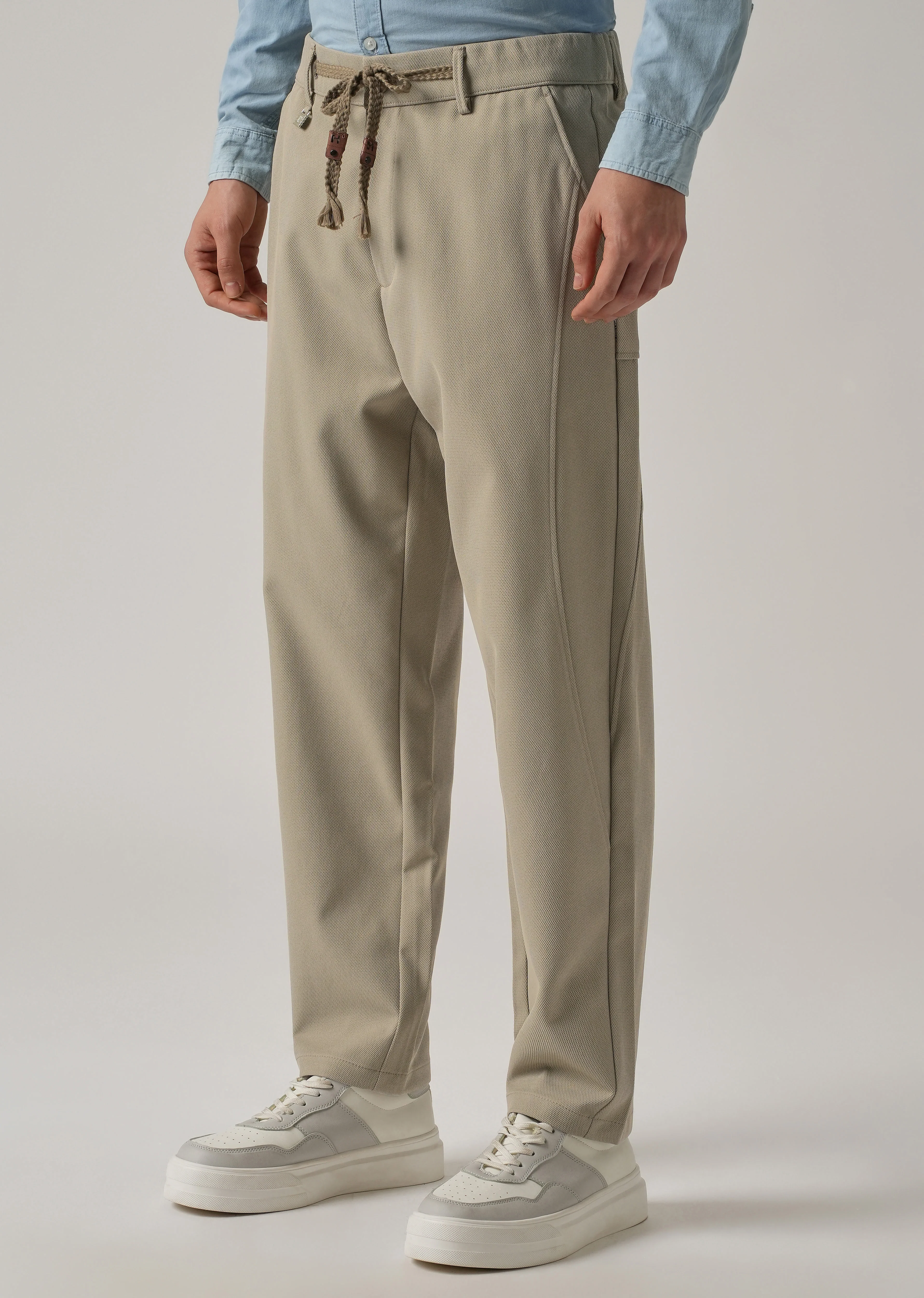 Beige Relaxed Fit Tie Waist Pant - Image 4
