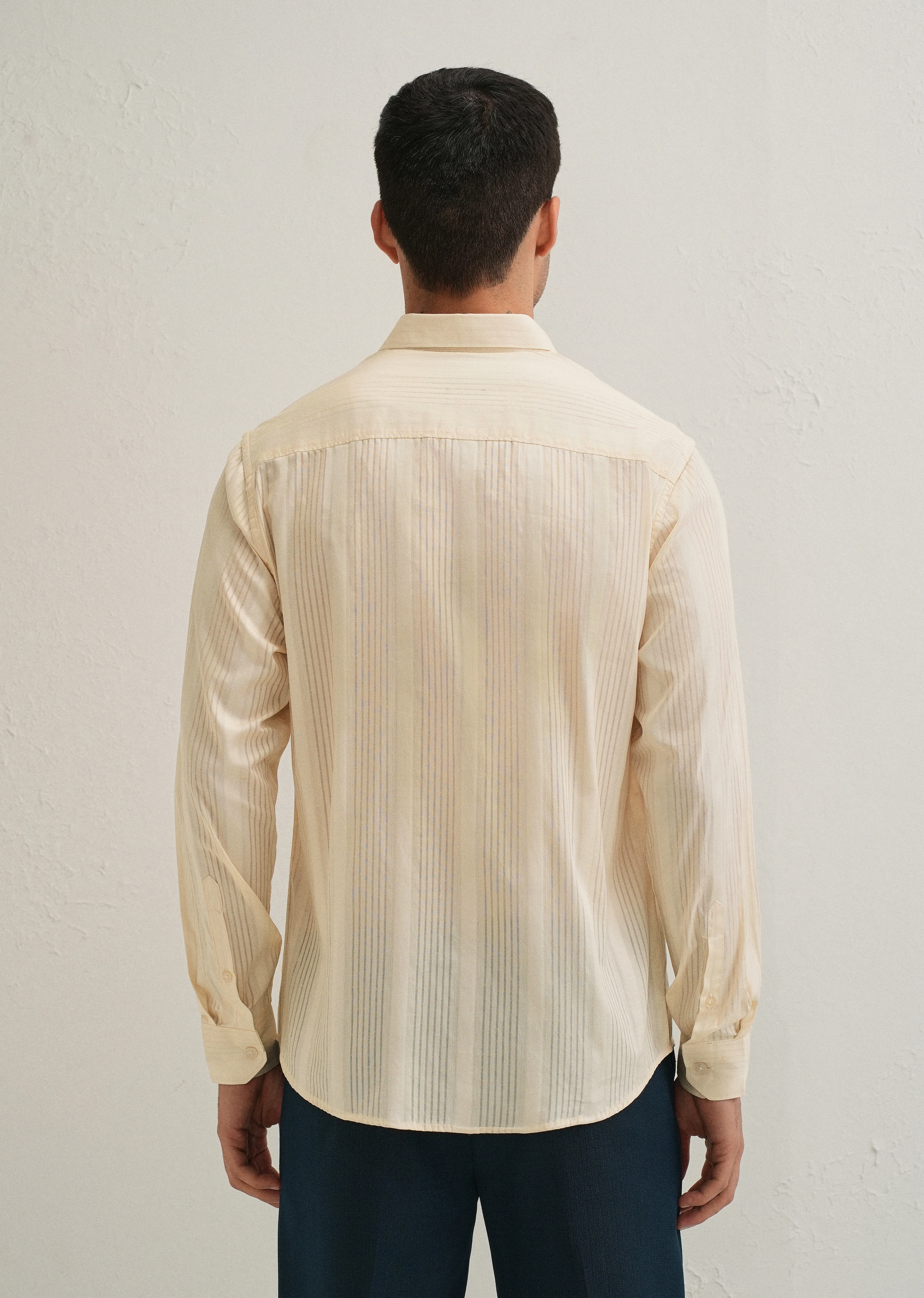Beige Self Striped Shirt - Image 2