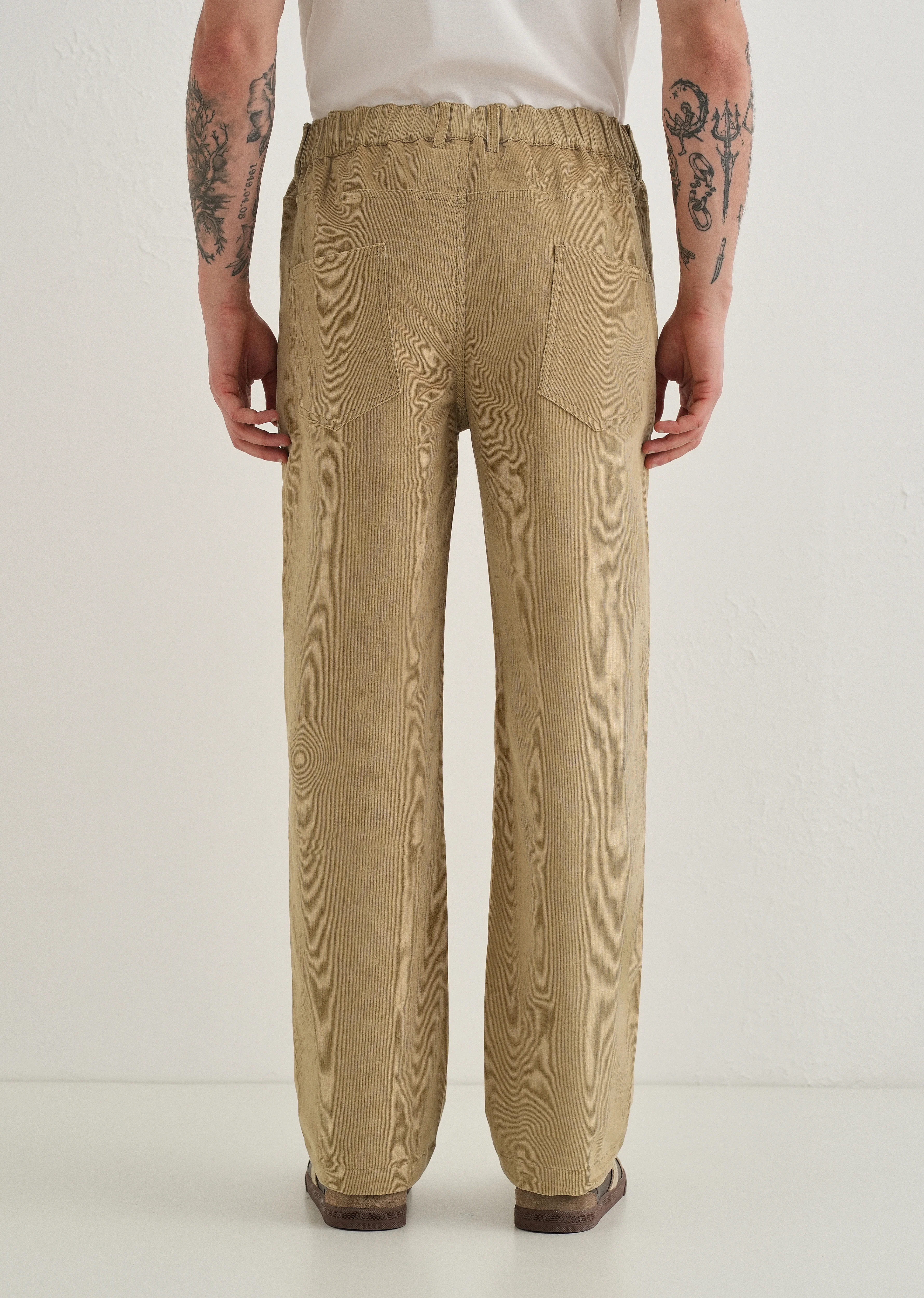Beige Semi-Elasticated Corduroy Pant - Image 2