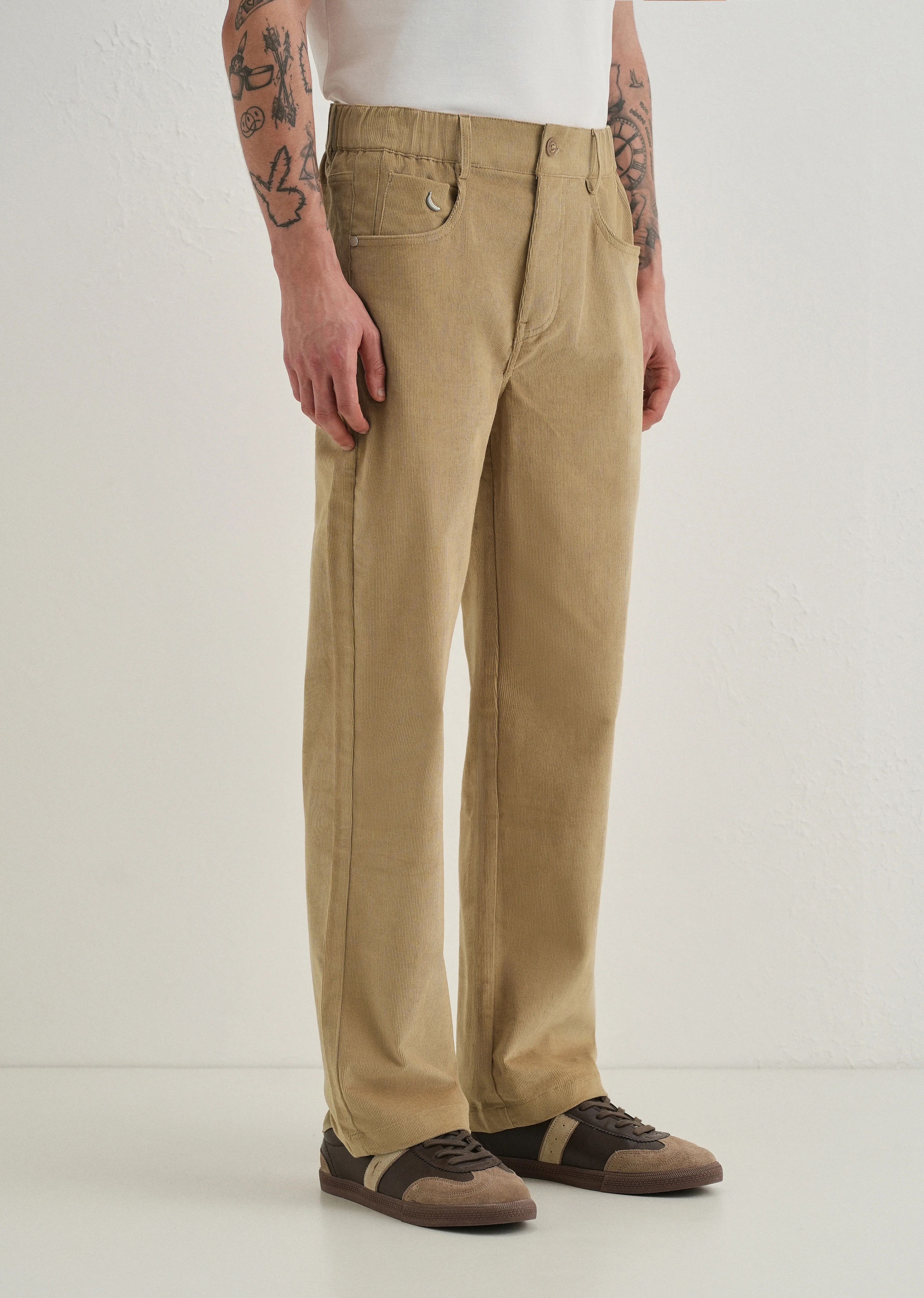 Beige Semi-Elasticated Corduroy Pant - Image 4