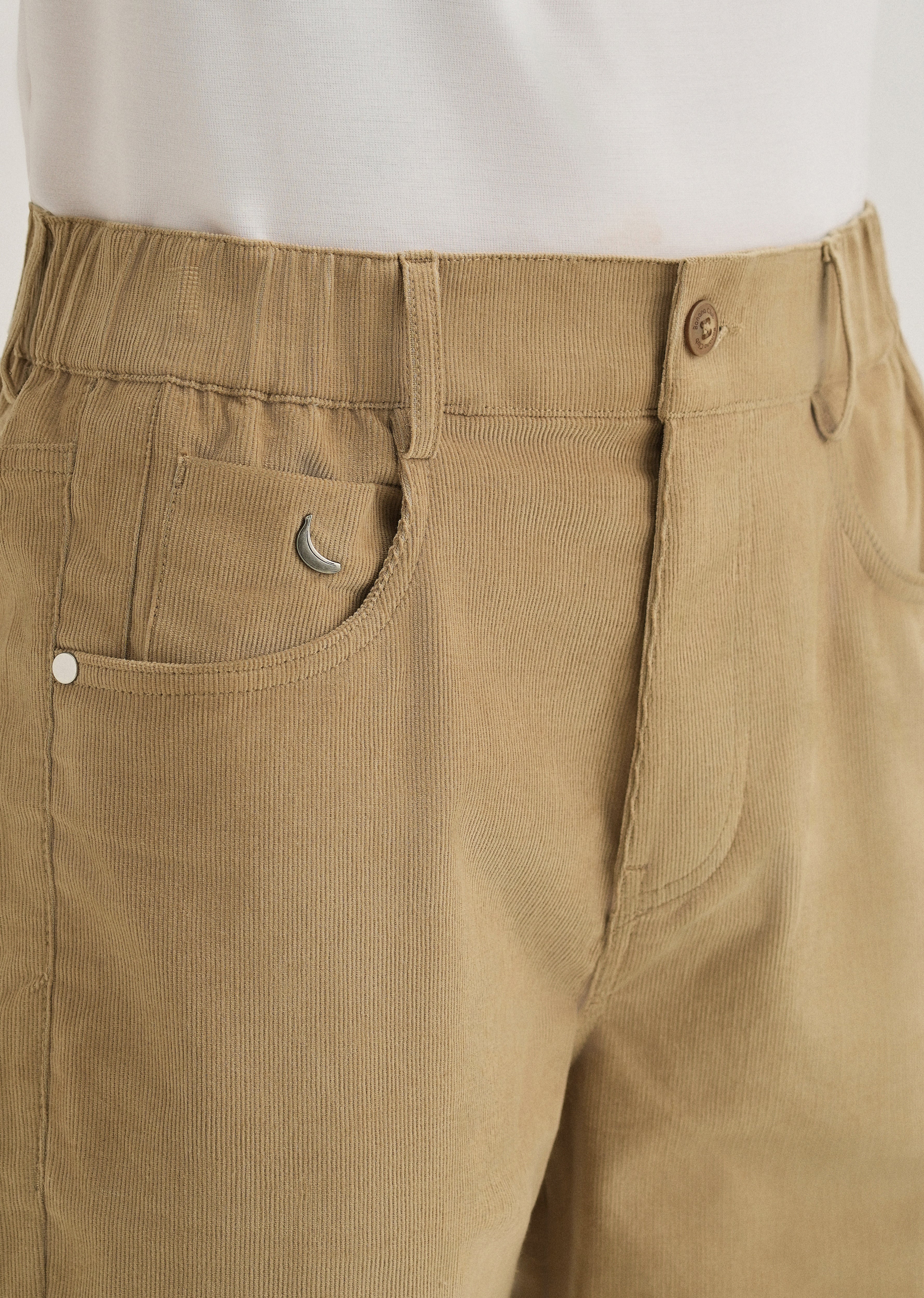 Beige Semi-Elasticated Corduroy Pant - Image 5