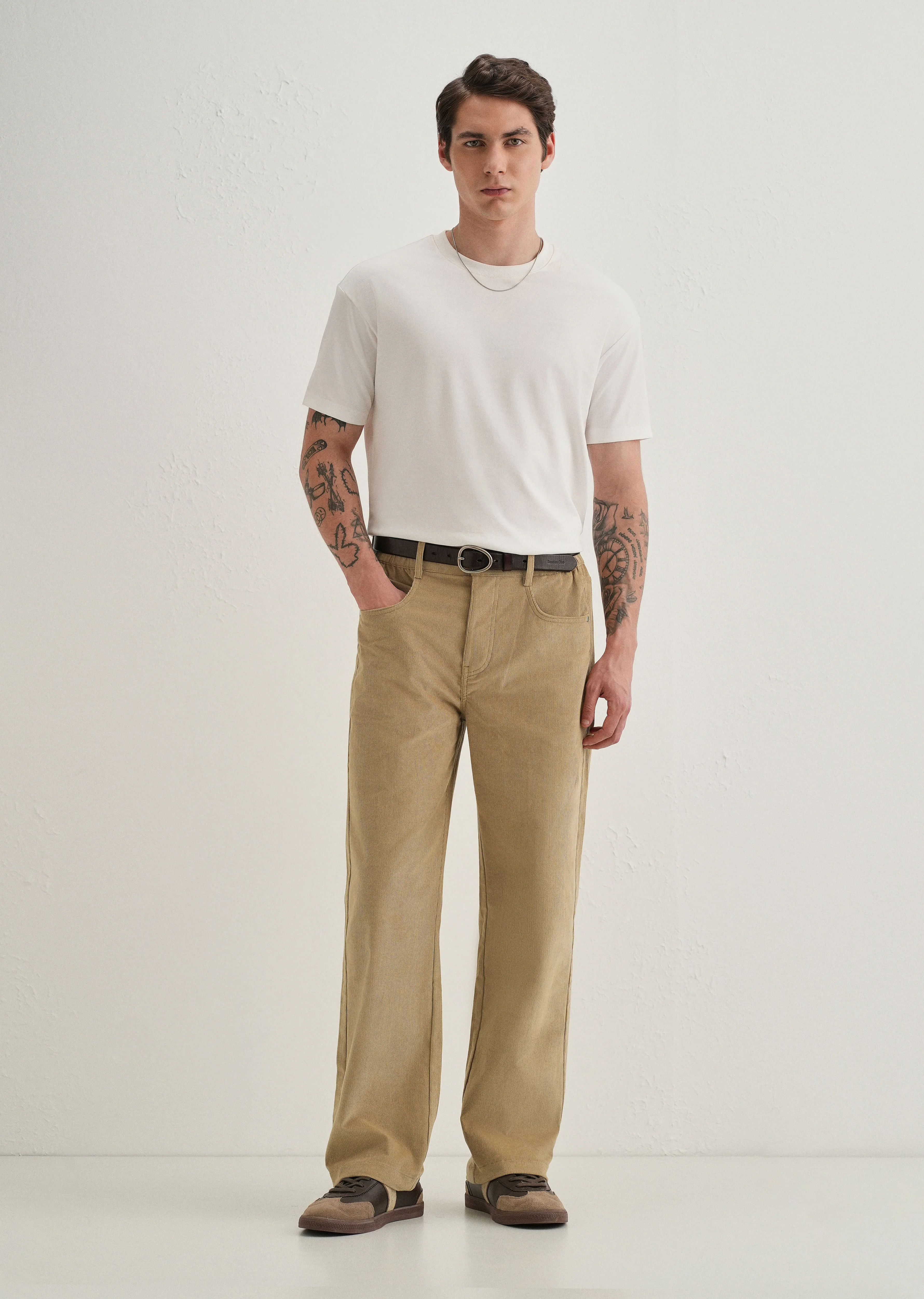 Beige Semi-Elasticated Corduroy Pant - Image 6