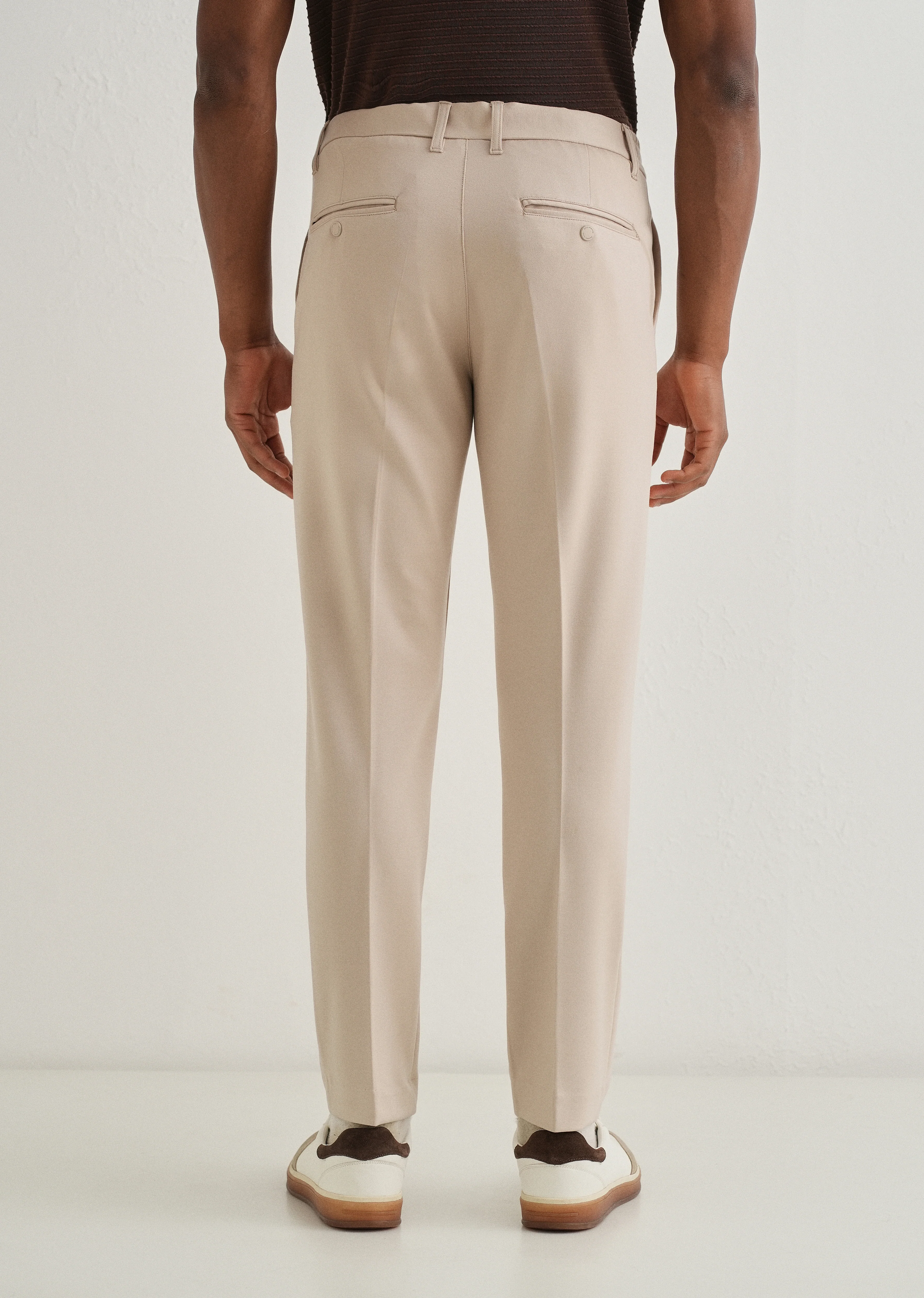 Beige Semi Elasticated Slim Fit Trouser - Image 2
