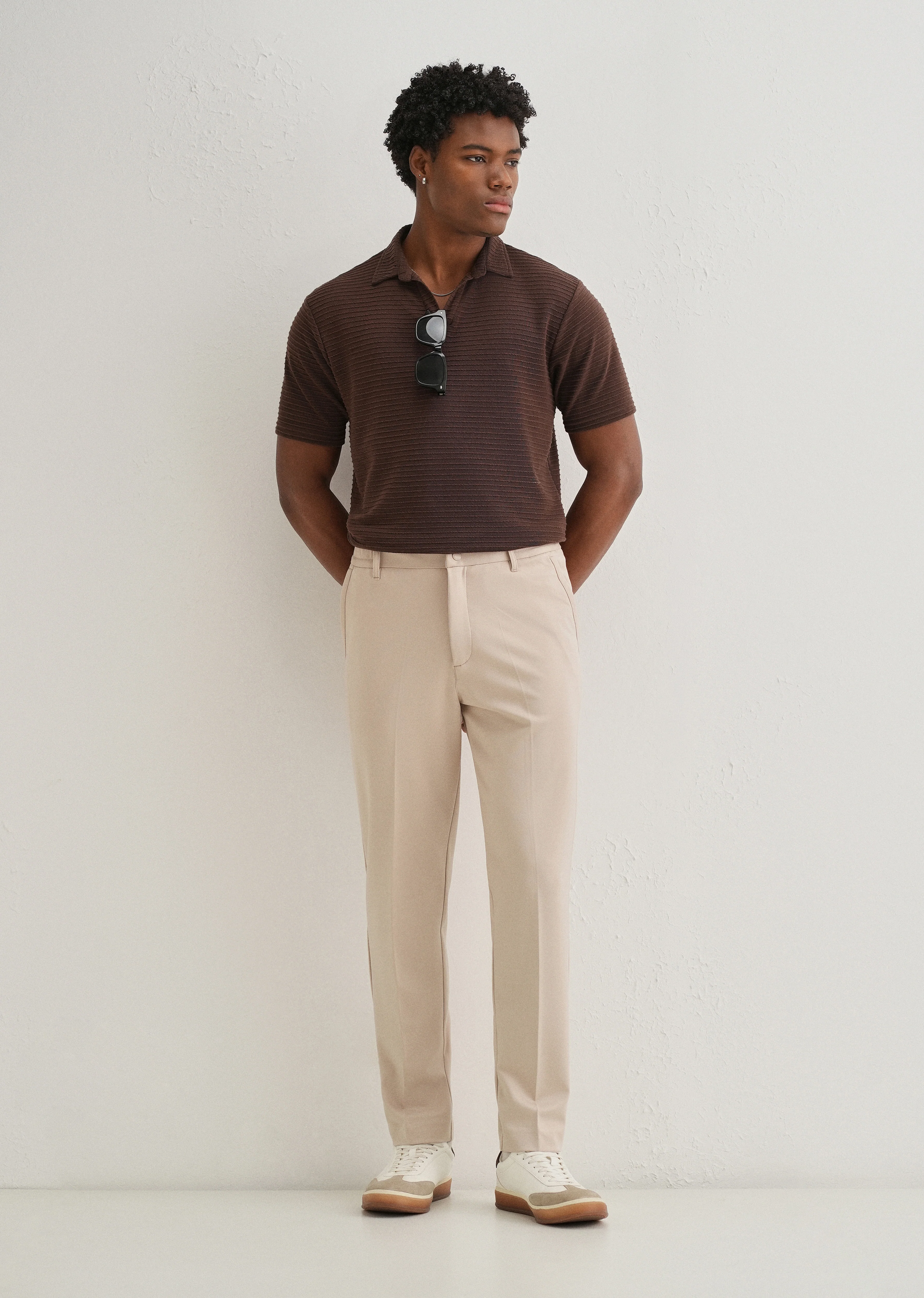 Beige Semi Elasticated Slim Fit Trouser - Image 6