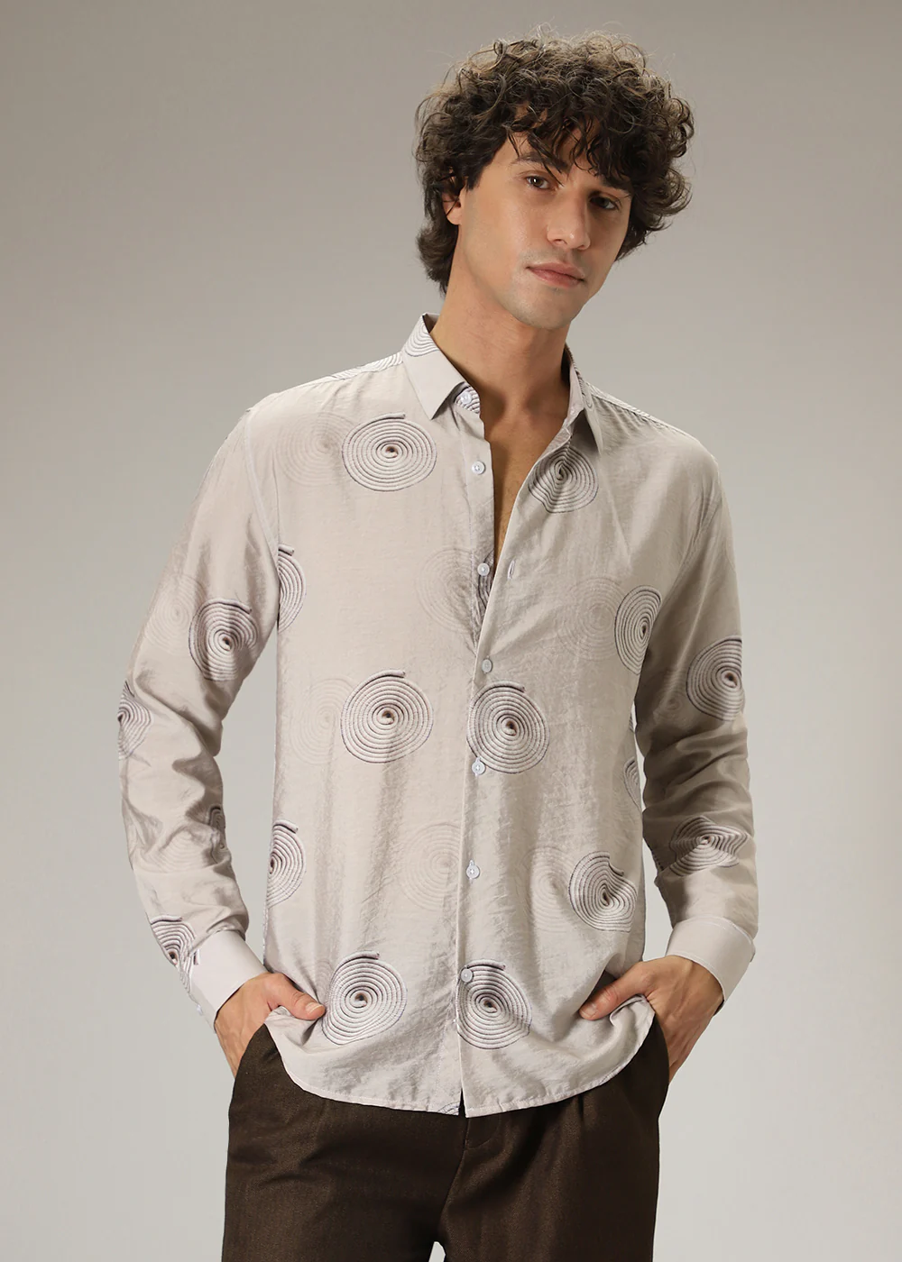 Beige Spiral Print shirt - Image 3