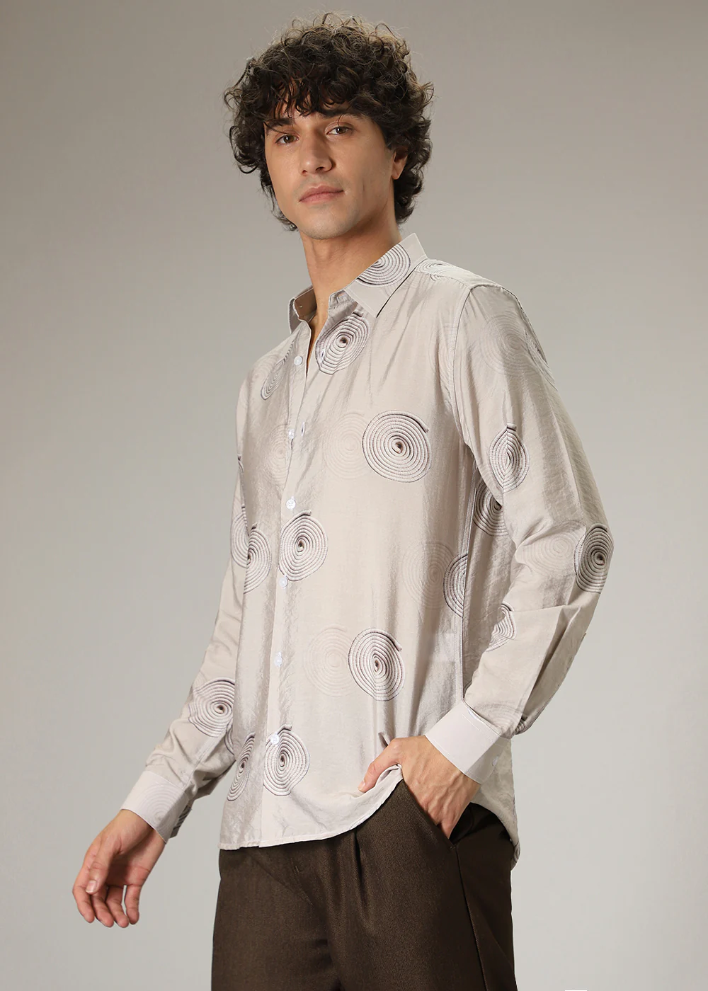 Beige Spiral Print shirt - Image 5
