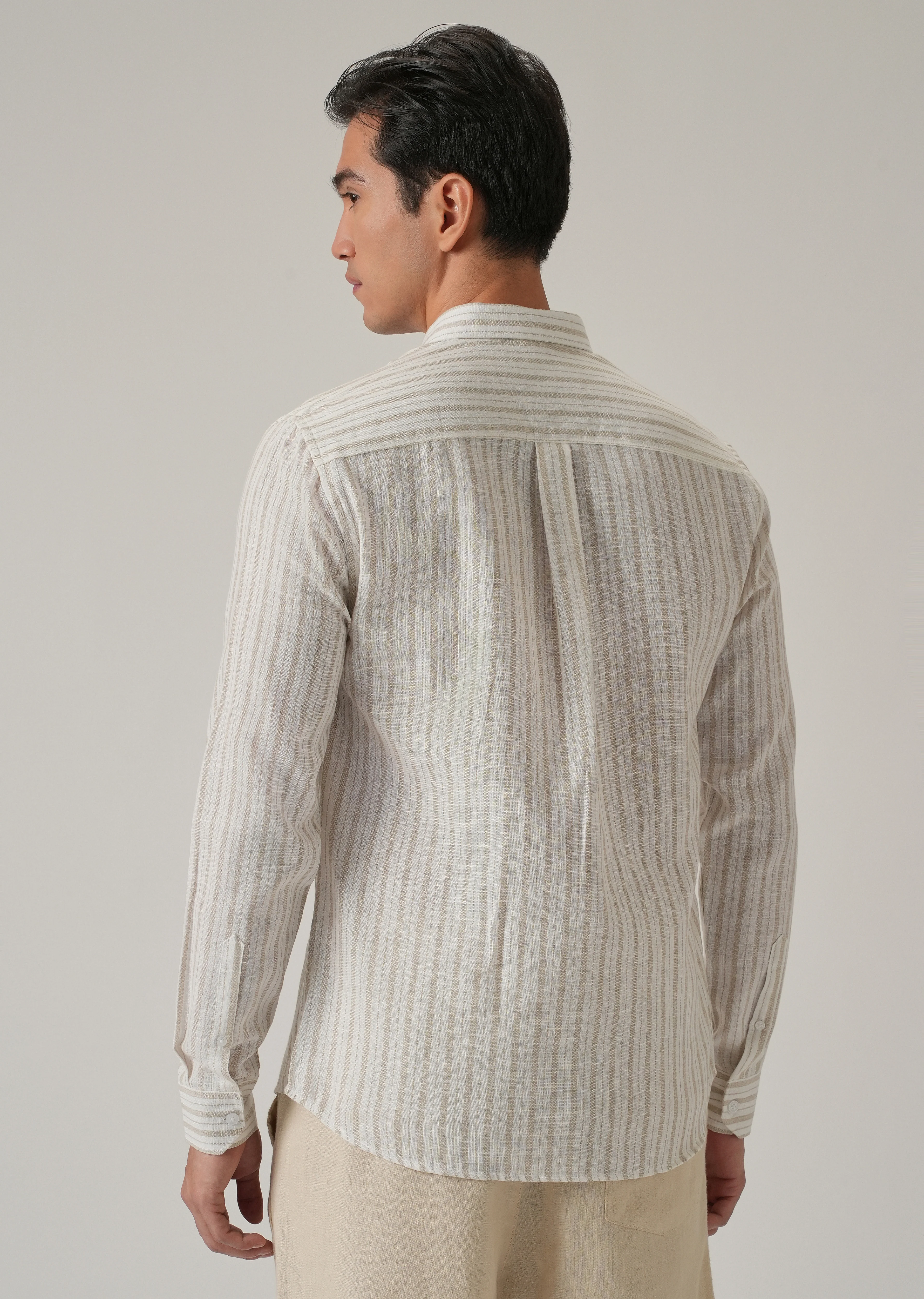 Beige Stripe Linen Shirt - Image 2