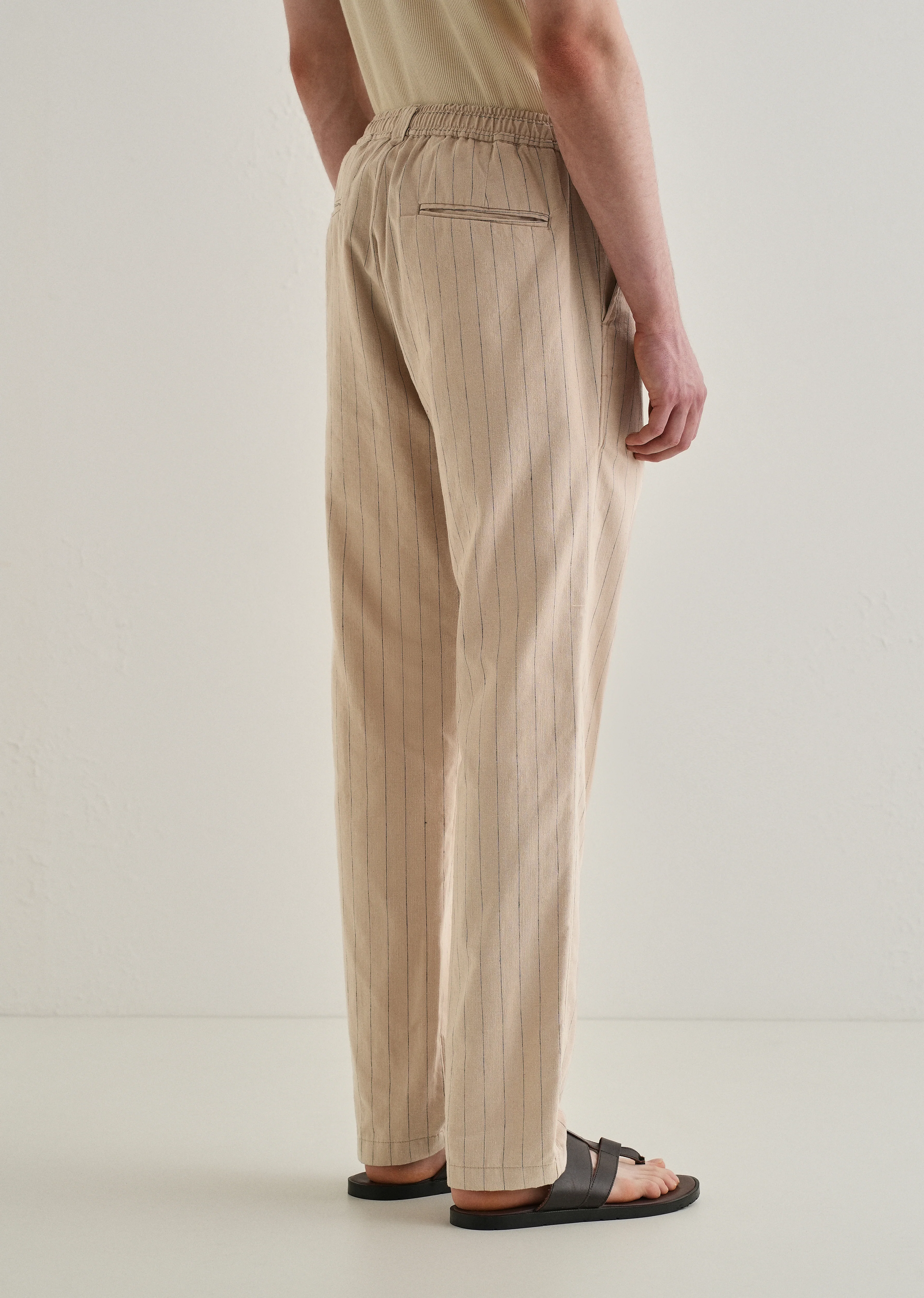 Beige Stripe Relaxed Linen Trouser - Image 2
