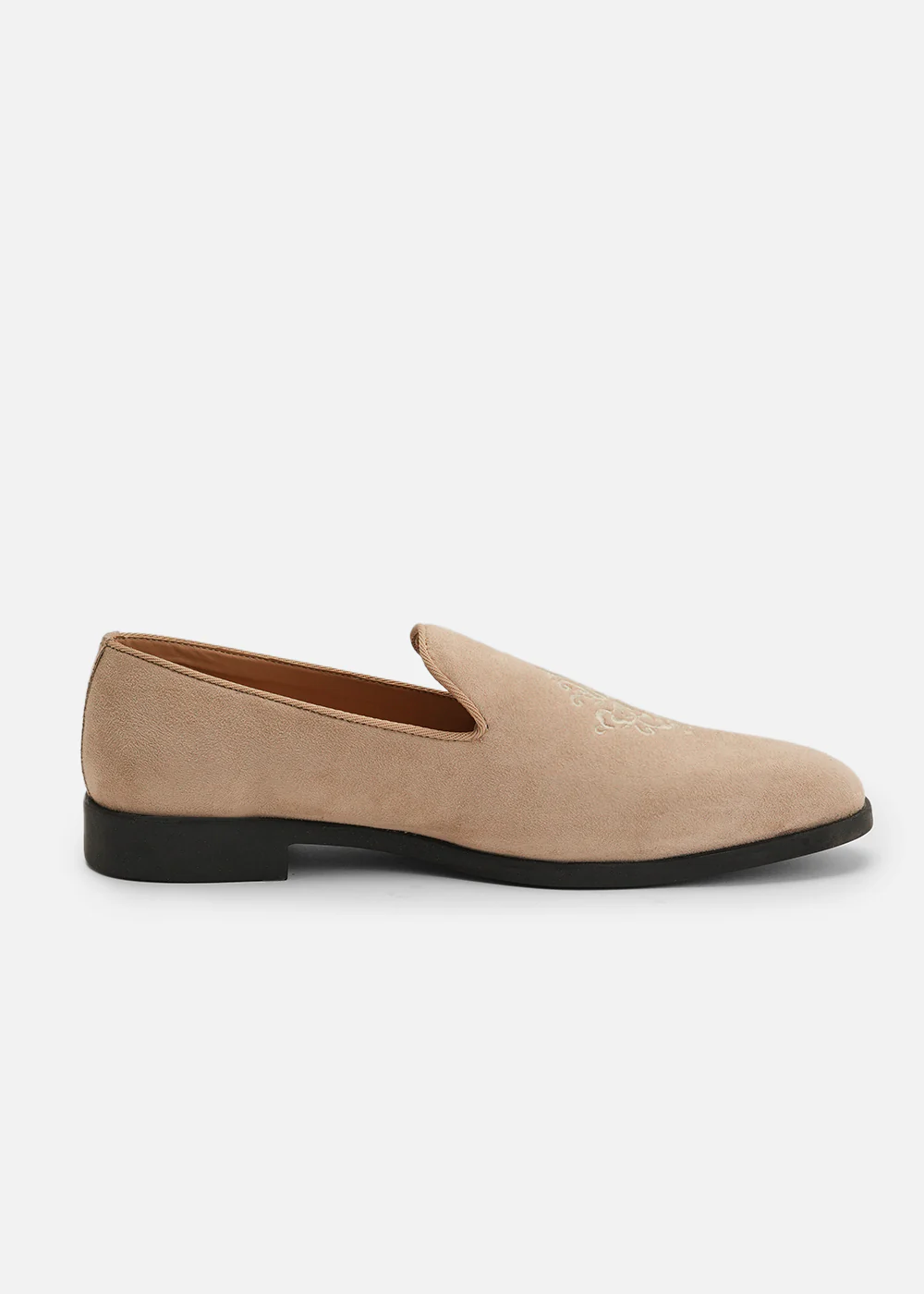 Beige Suede Embroidered Loafers - Image 3