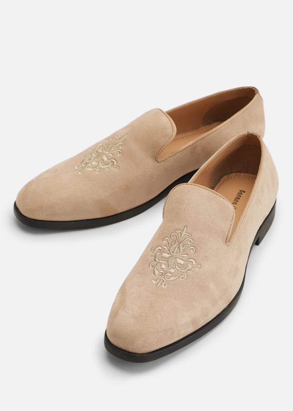 Beige Suede Embroidered Loafers - Image 4