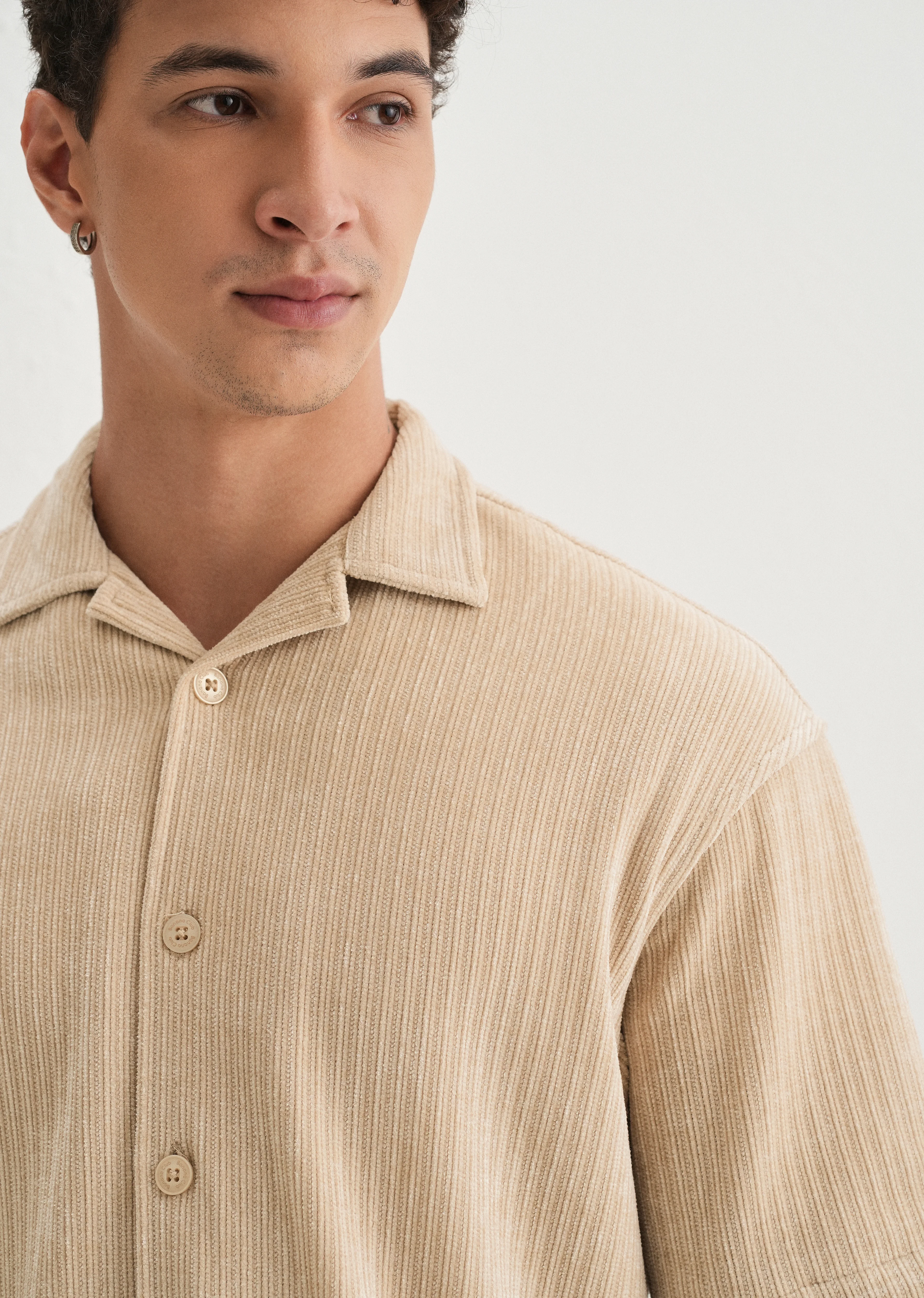 Beige Suede Knit Half Sleeve Shirt - Image 6