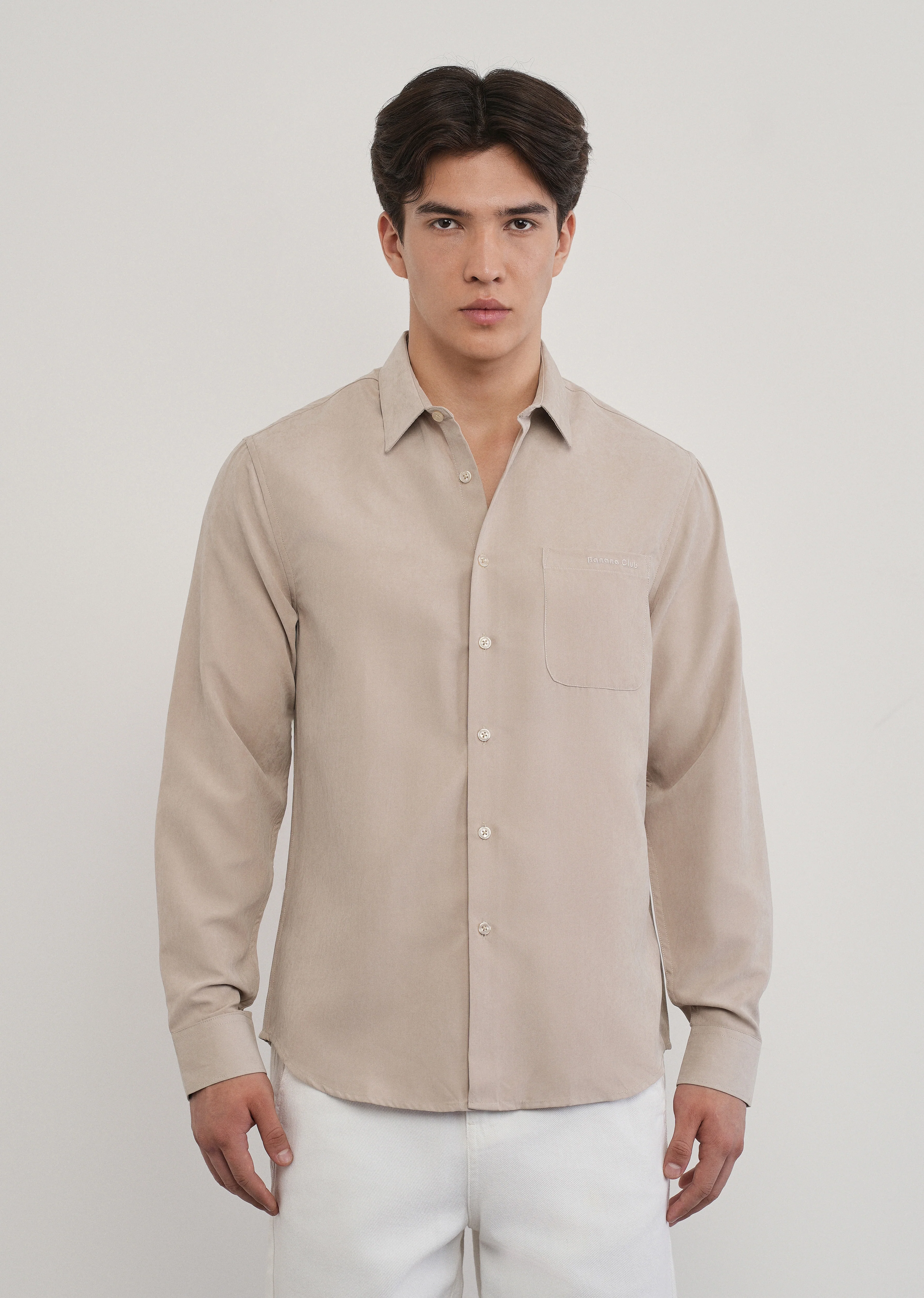 Beige Suede Plain Shirt - Image 3